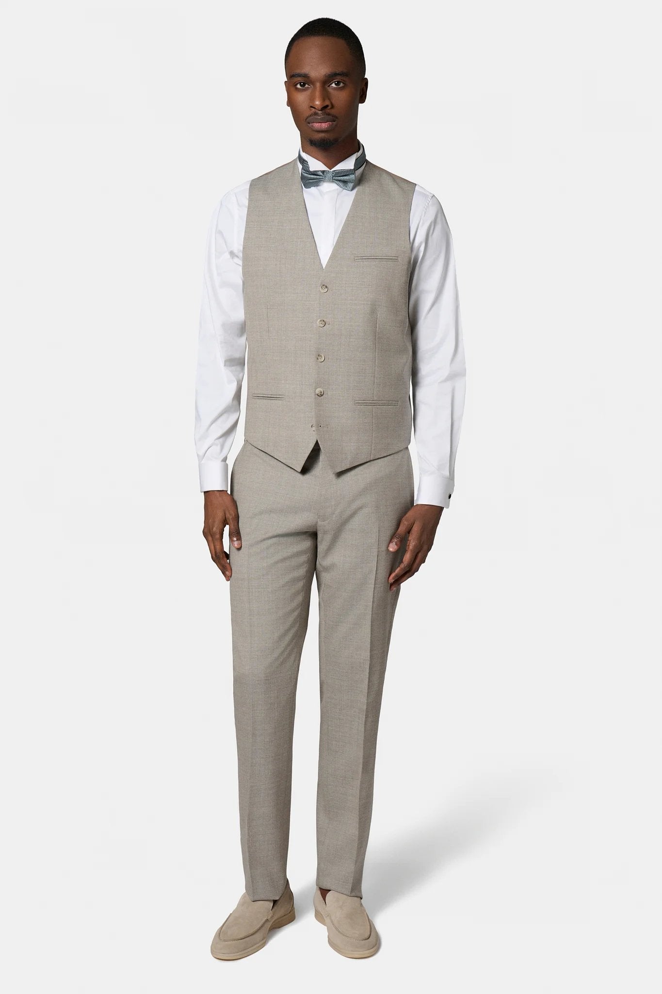 Laine vierge Barberis Super 110's — Gilet de costume Jerem, entièrement doublée, simple boutonnage, coloris écru