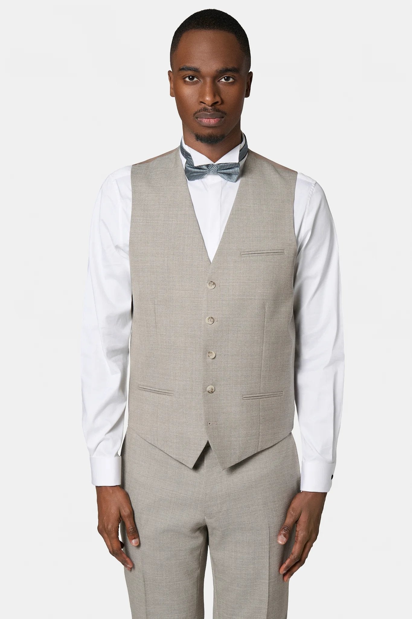Gilet de costume en laine vierge Barberis Super 110's Jerem, entièrement doublée, simple boutonnage, coloris écru