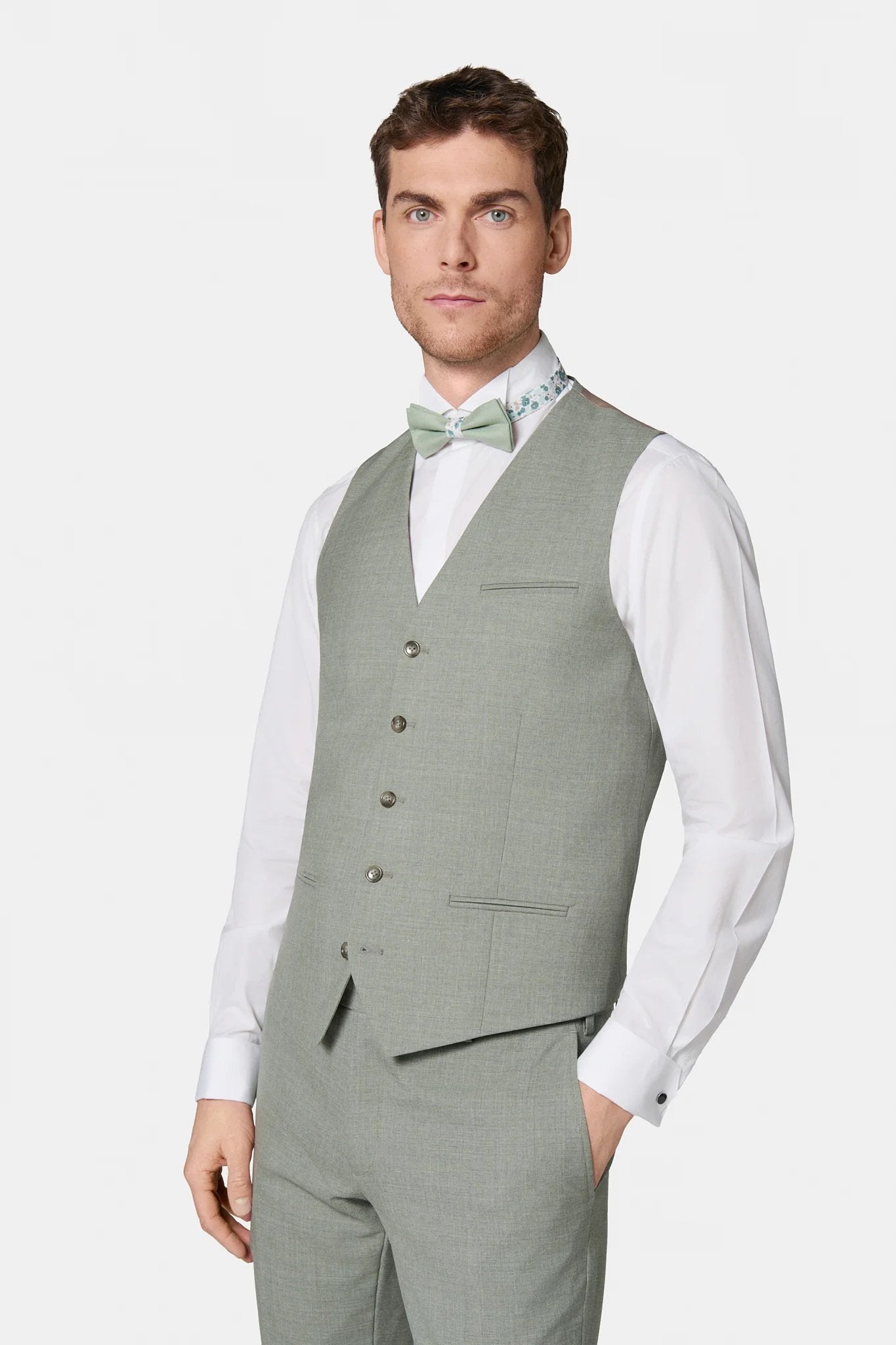 Gilet de costume Jerem, simple boutonnage, entièrement doublée, coloris gris clair