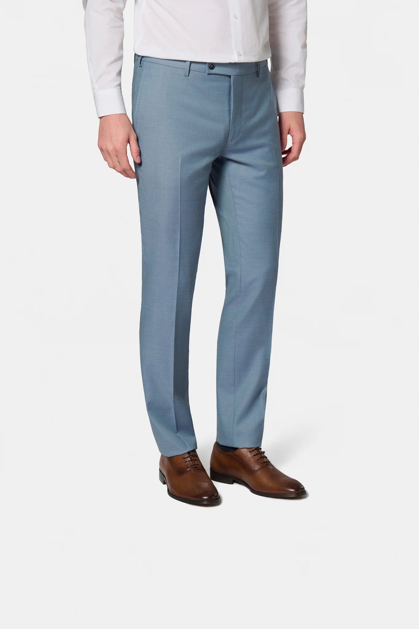 Fil à fil de laine vierge Super 120's « Natural stretch » — Pantalon de costume Jerem, ceinture sartoriale, poches italiennes