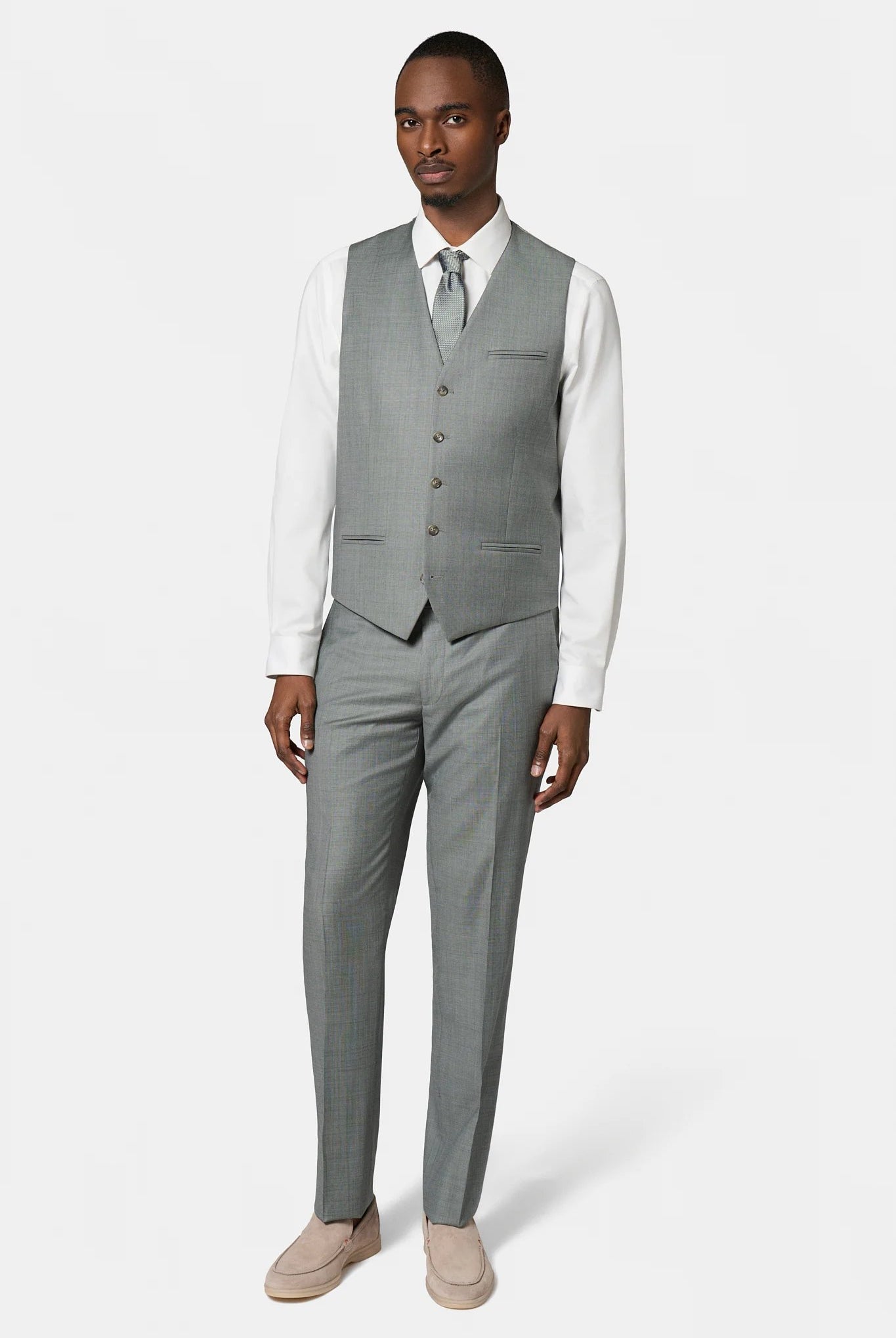 Gilet de costume, laine vierge super 120's « Natural stretch » Jerem, simple boutonnage