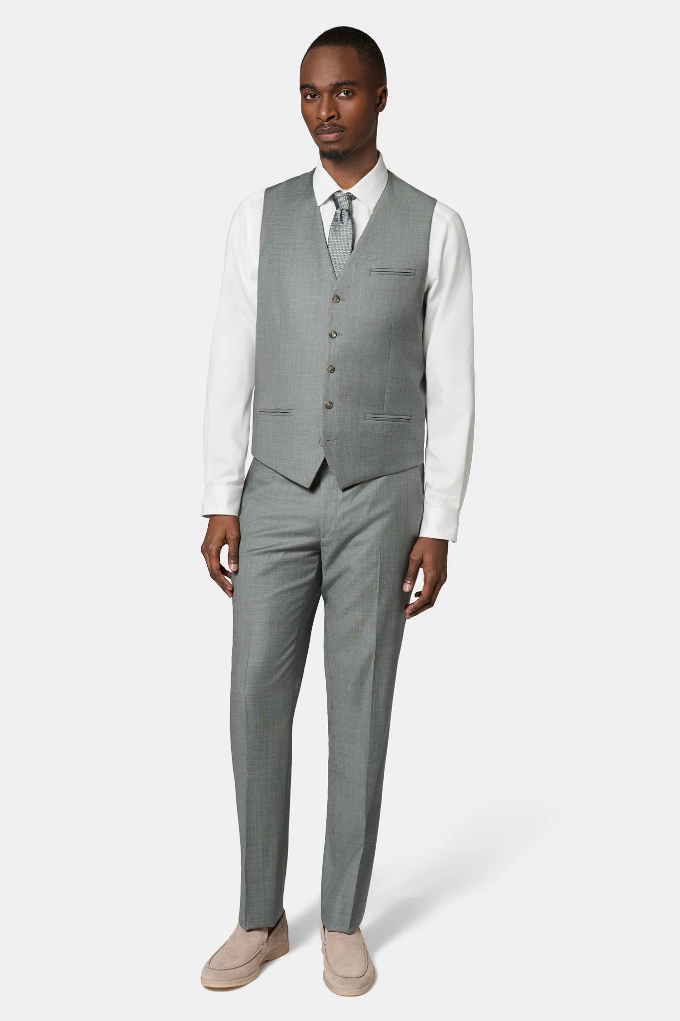 Gilet de costume, laine vierge super 120's « Natural stretch » Jerem, simple boutonnage