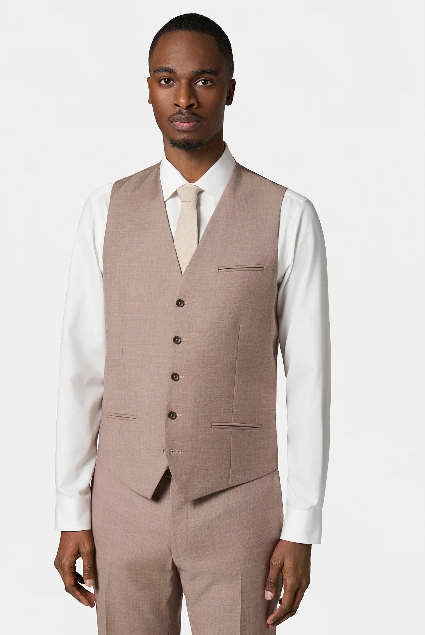 Laine vierge super 120's « Natural stretch » — Gilet de costume Jerem, entièrement doublée, simple boutonnage