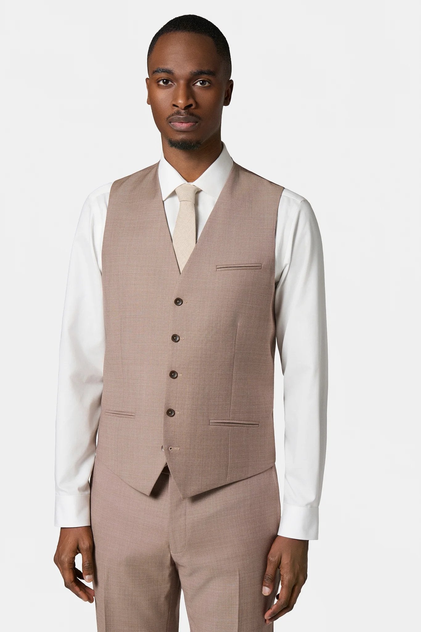 Laine vierge super 120's « Natural stretch » — Gilet de costume Jerem, entièrement doublée, simple boutonnage