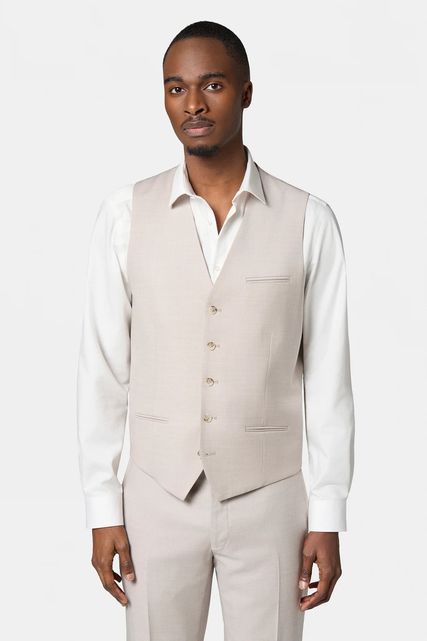Gilet de costume en laine vierge super 120's « Natural stretch » Jerem, entièrement doublée, simple boutonnage