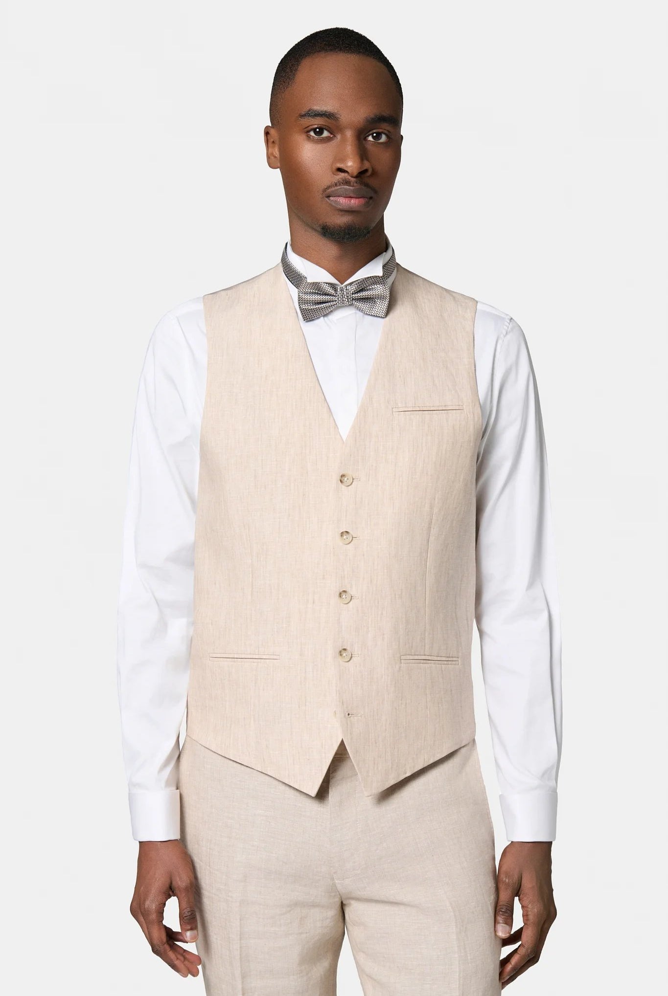 Gilet de costume en pur lin chiné Jerem, entièrement doublée, simple boutonnage