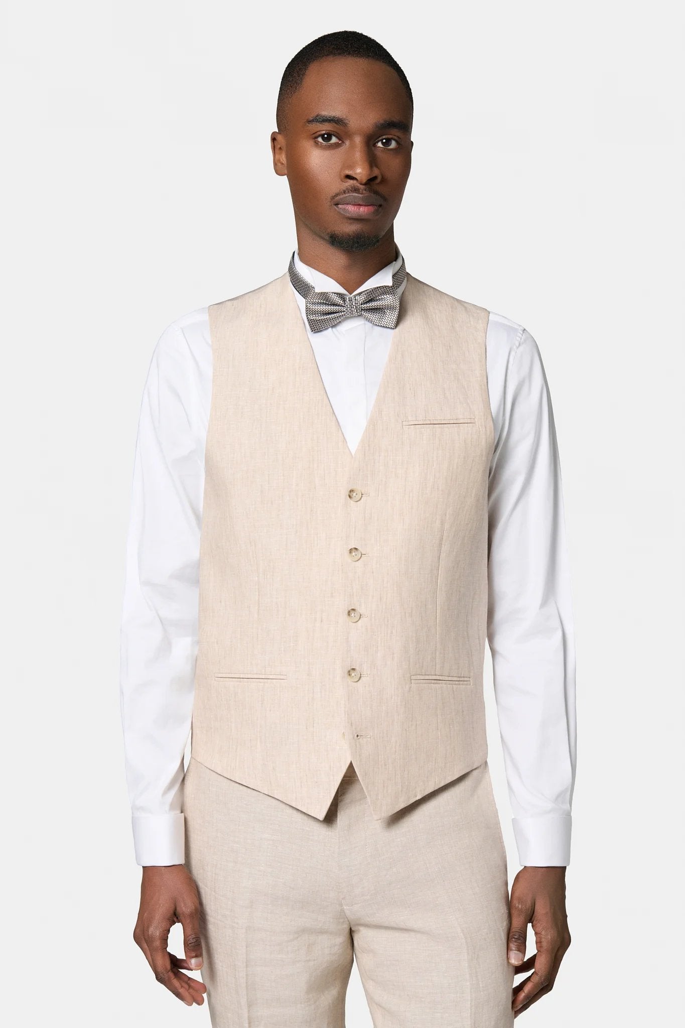 Gilet de costume en pur lin chiné Jerem, entièrement doublée, simple boutonnage
