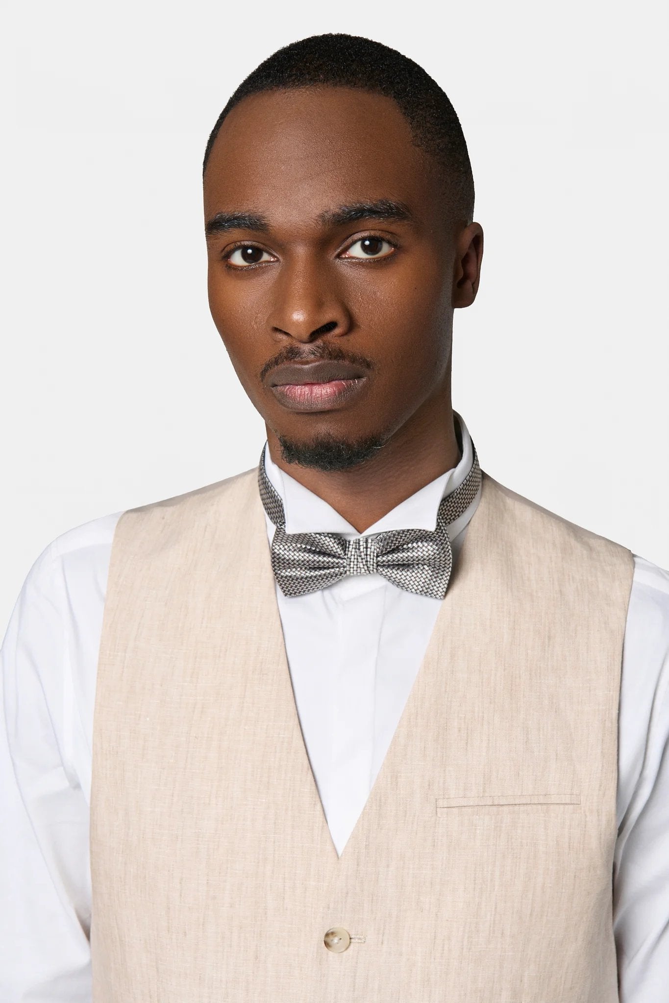 Gilet de costume, pur lin chiné Jerem, simple boutonnage, entièrement doublée