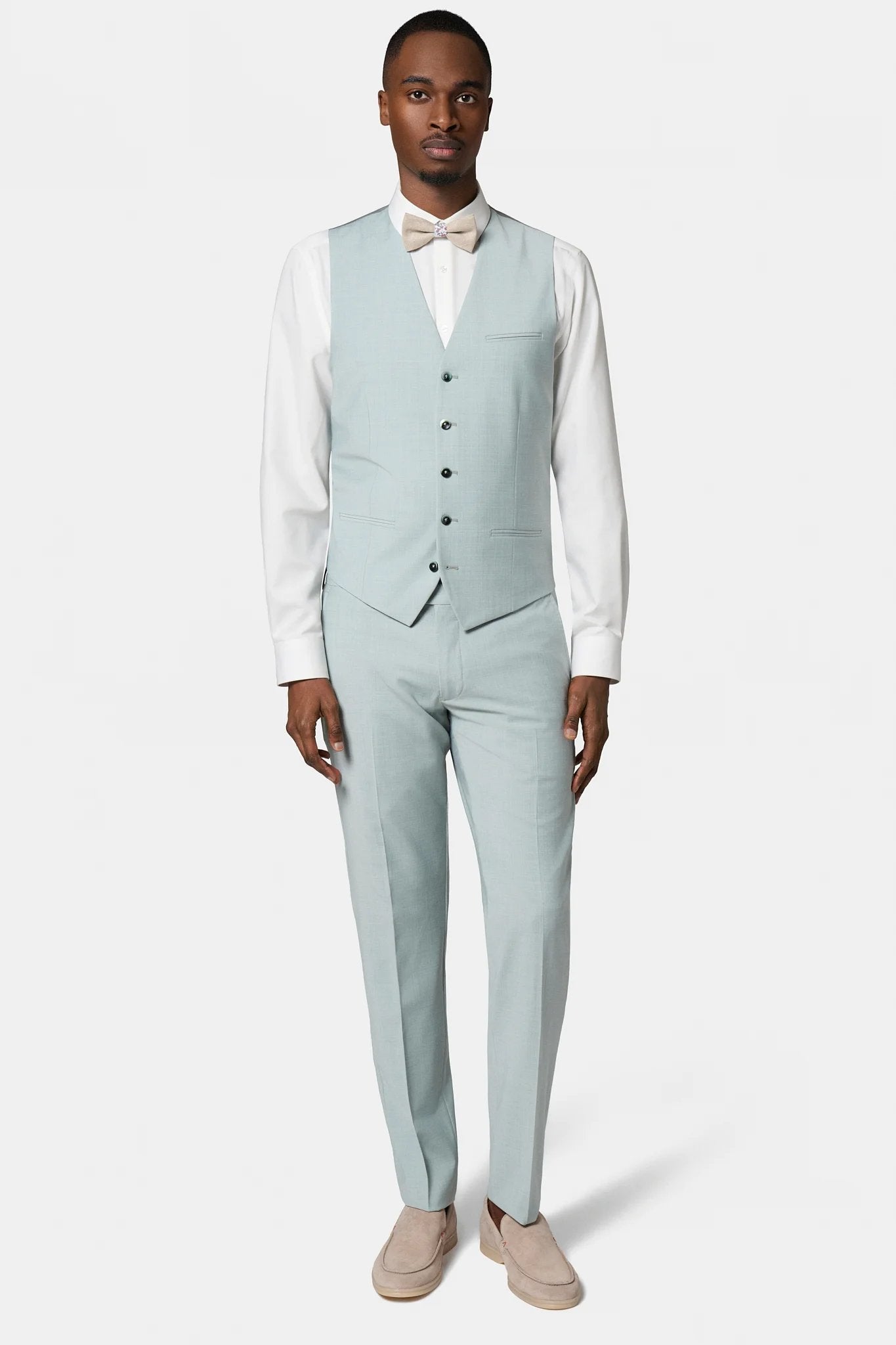Laine mélangée chinée — Gilet de costume Jerem, entièrement doublée, simple boutonnage