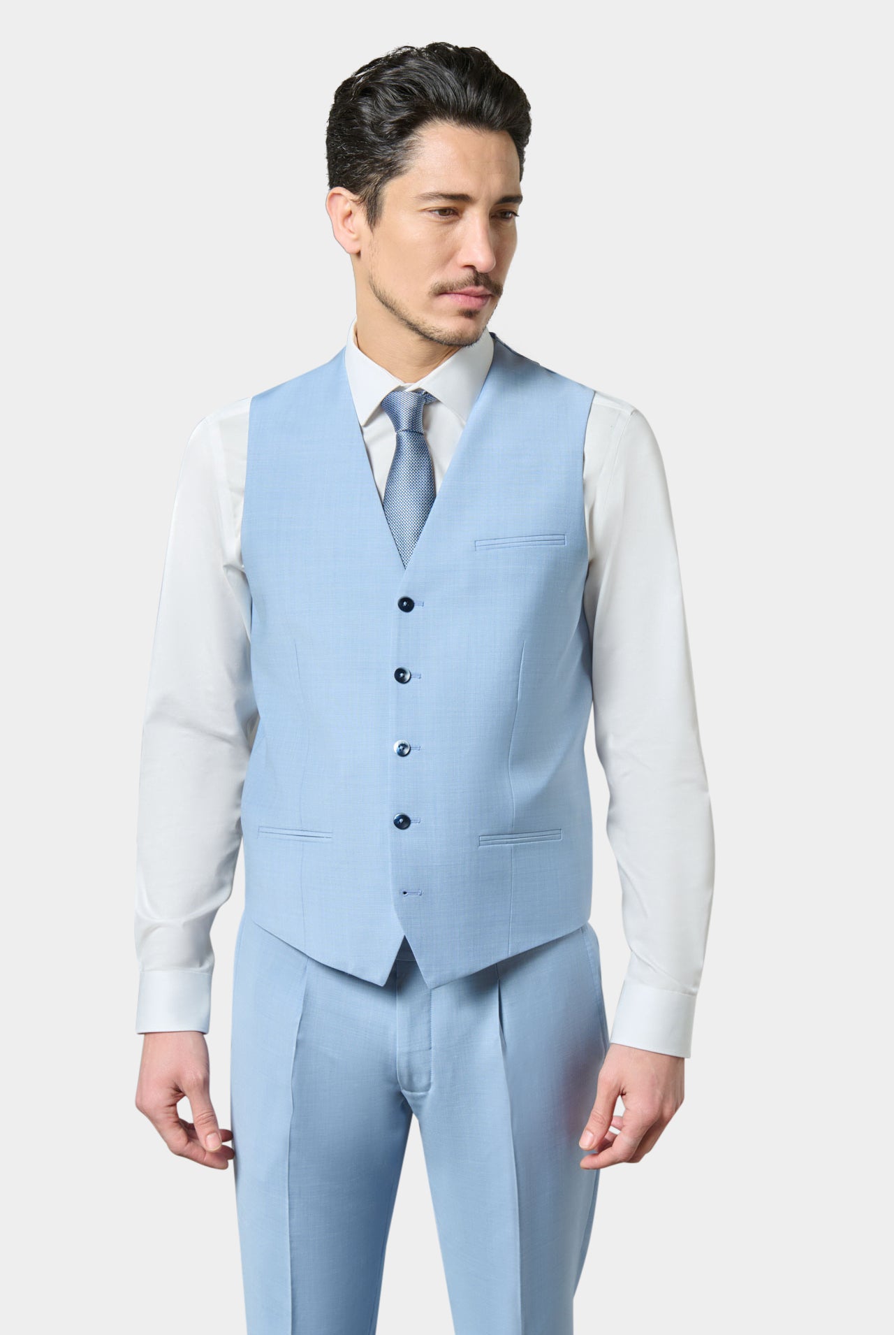 Gilet de costume bi-stretch en laine mélangée chinée Jerem, entièrement doublée, simple boutonnage