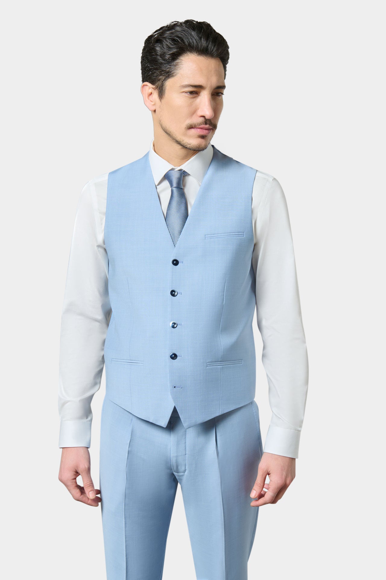 Gilet de costume bi-stretch en laine mélangée chinée Jerem, entièrement doublée, simple boutonnage