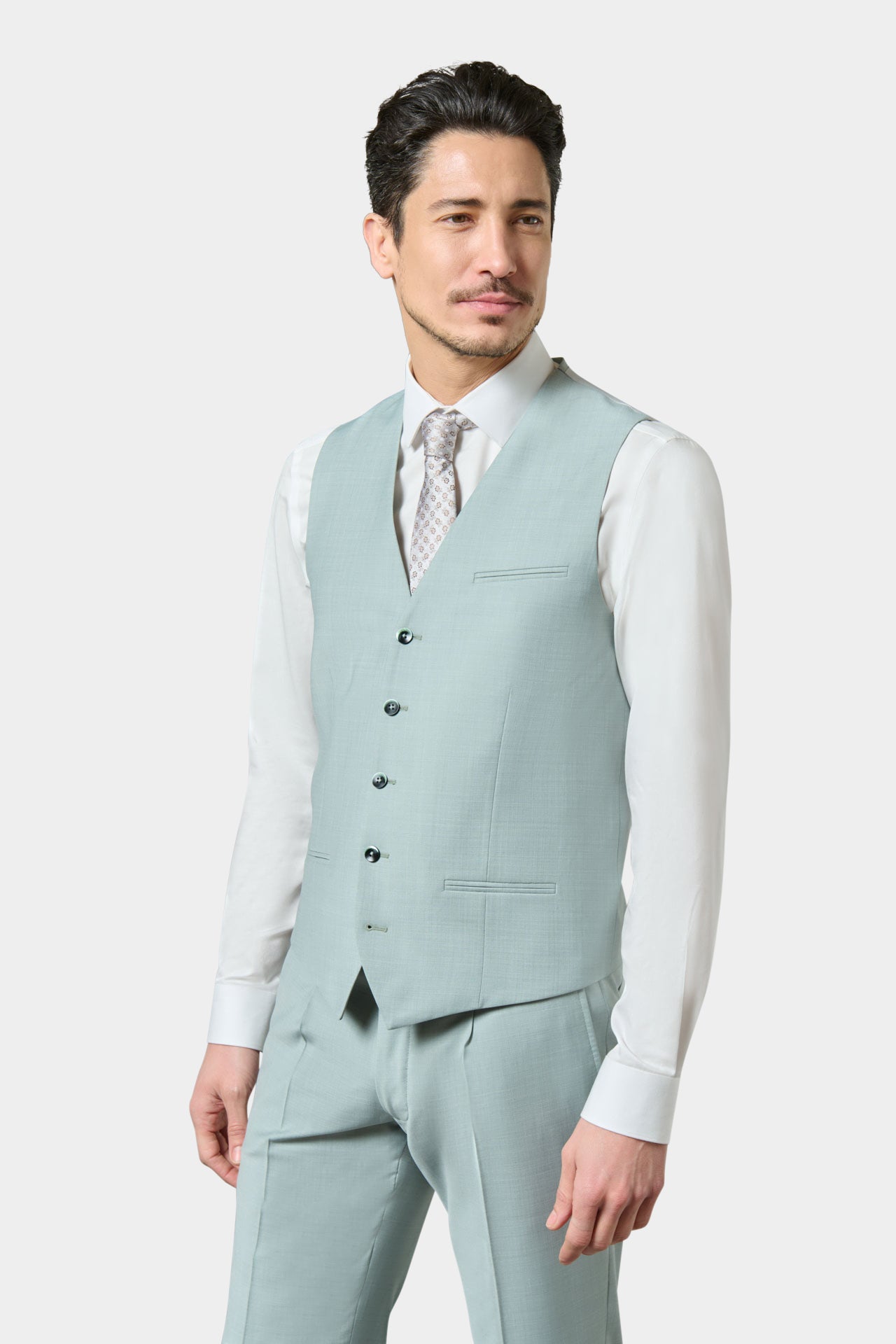 Laine mélangée chinée — Gilet de costume bi-stretch Jerem, entièrement doublée, simple boutonnage