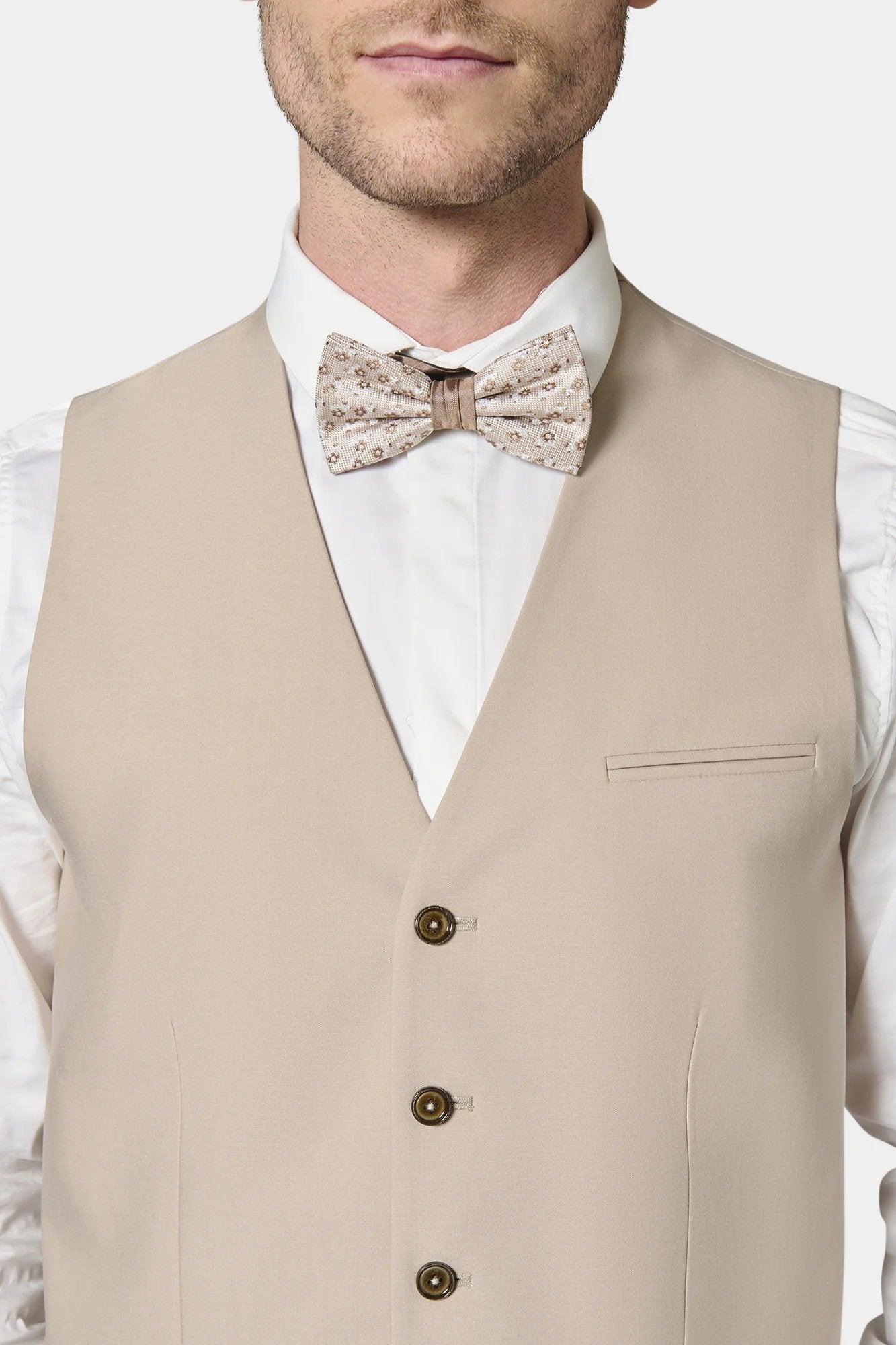 Gilet de costume ajustable, sergé technique stretch Jerem, simple boutonnage, entièrement doublée, coloris écru