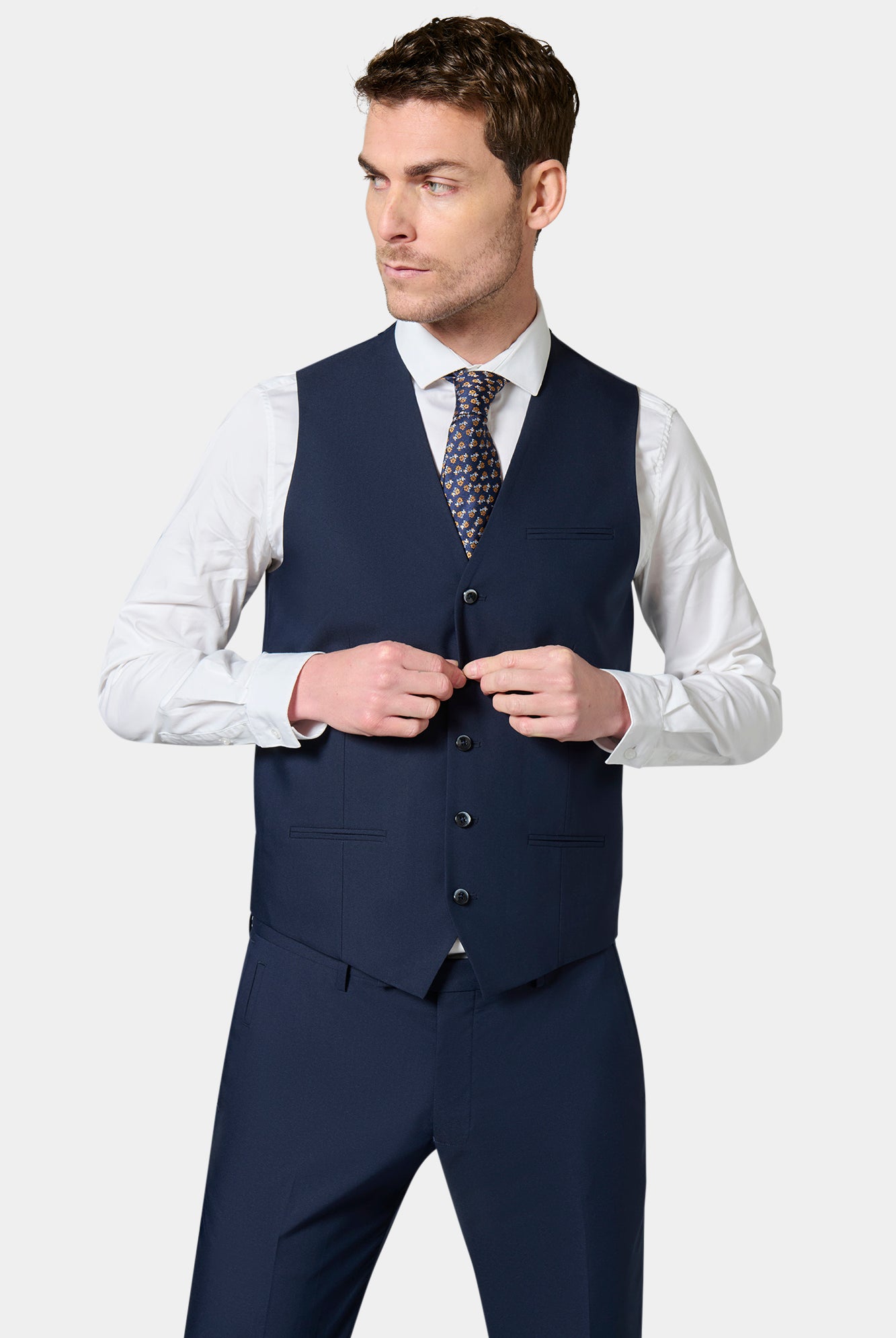 Sergé technique stretch — Gilet de costume ajustable Jerem, entièrement doublée, simple boutonnage