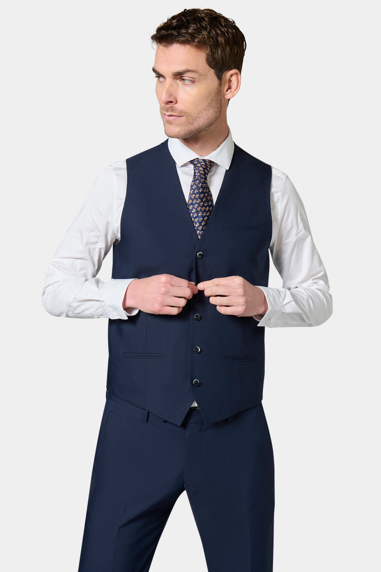 Sergé technique stretch — Gilet de costume ajustable Jerem, entièrement doublée, simple boutonnage