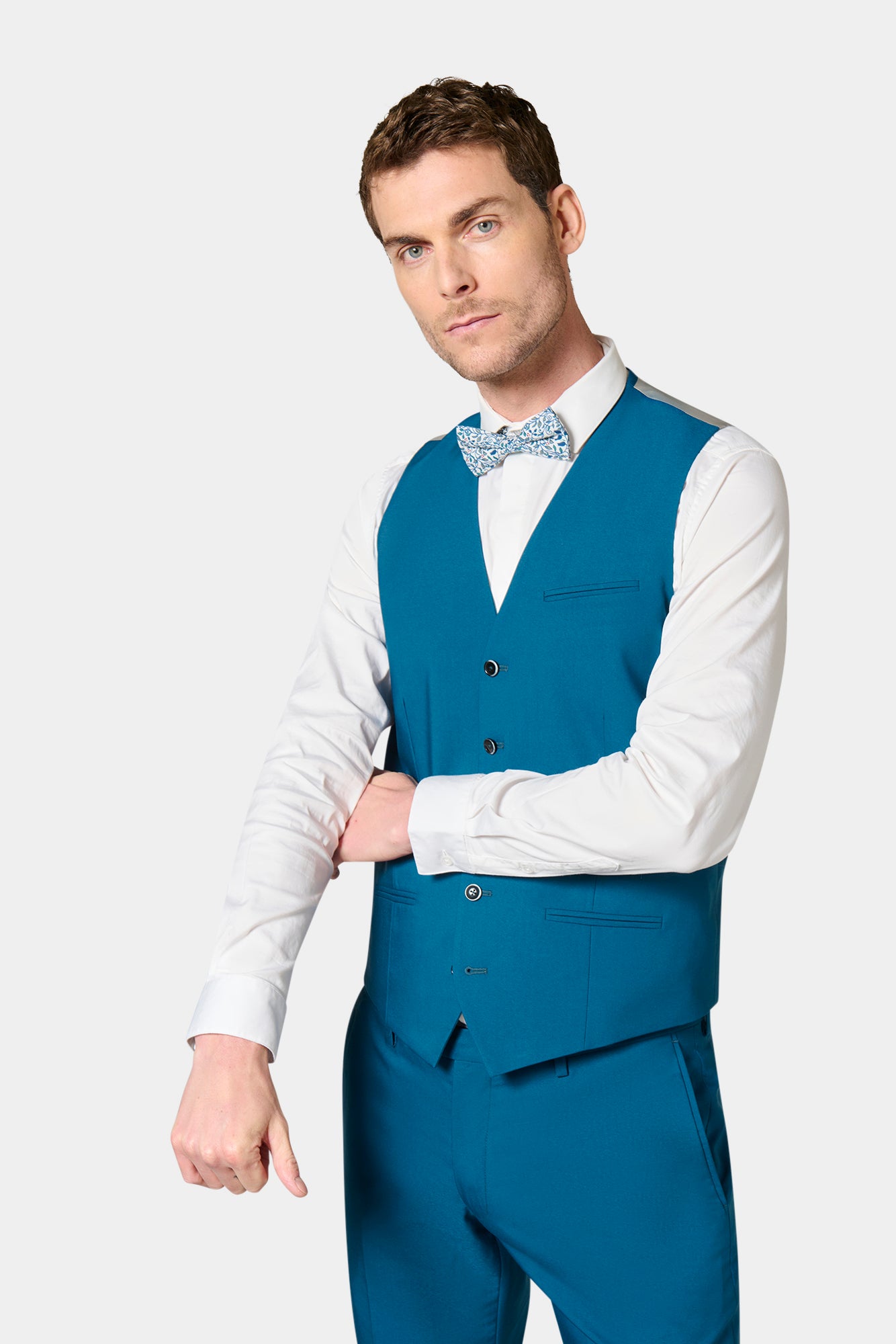 Gilet de costume ajustable en sergé technique stretch Jerem, entièrement doublée, simple boutonnage