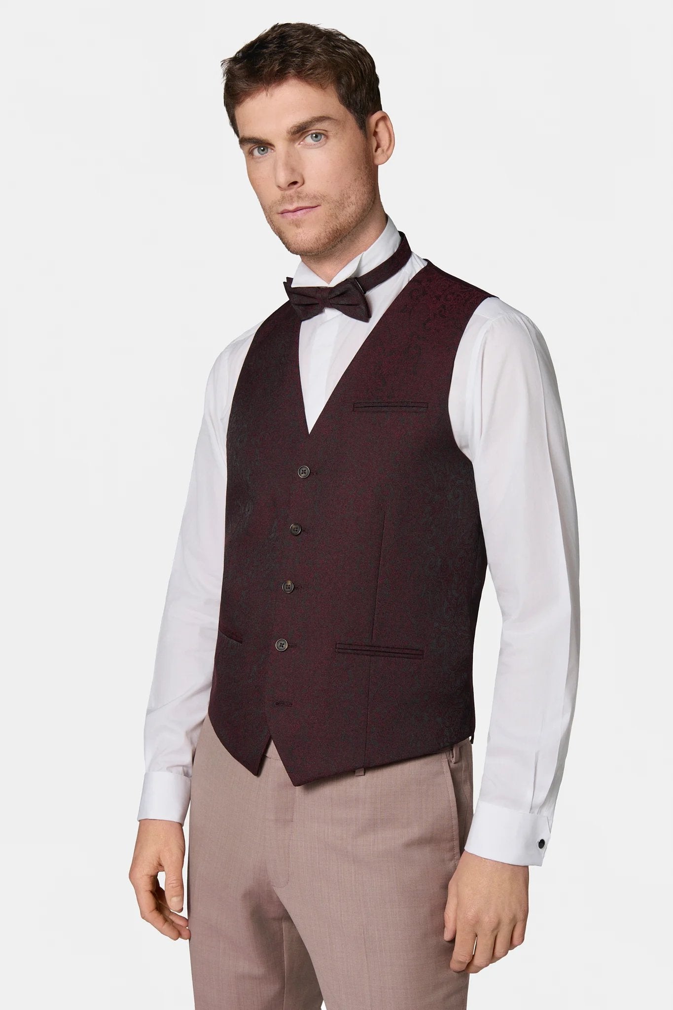 Gilet de cérémonie en jacquard motif cachemire Jerem, entièrement doublée, simple boutonnage