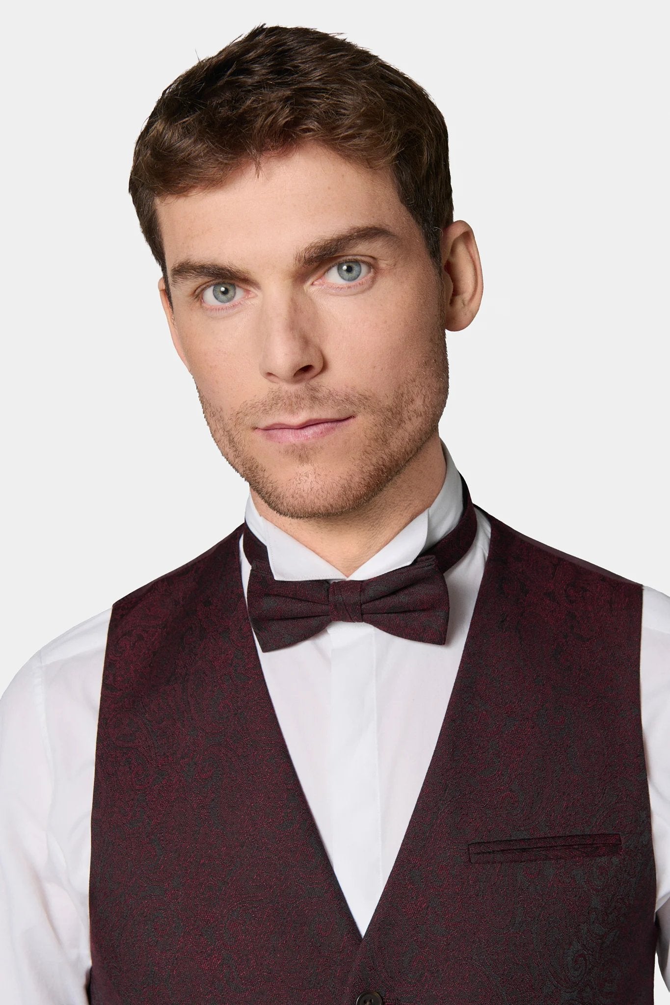 Gilet de cérémonie, jacquard motif cachemire Jerem, simple boutonnage, entièrement doublée