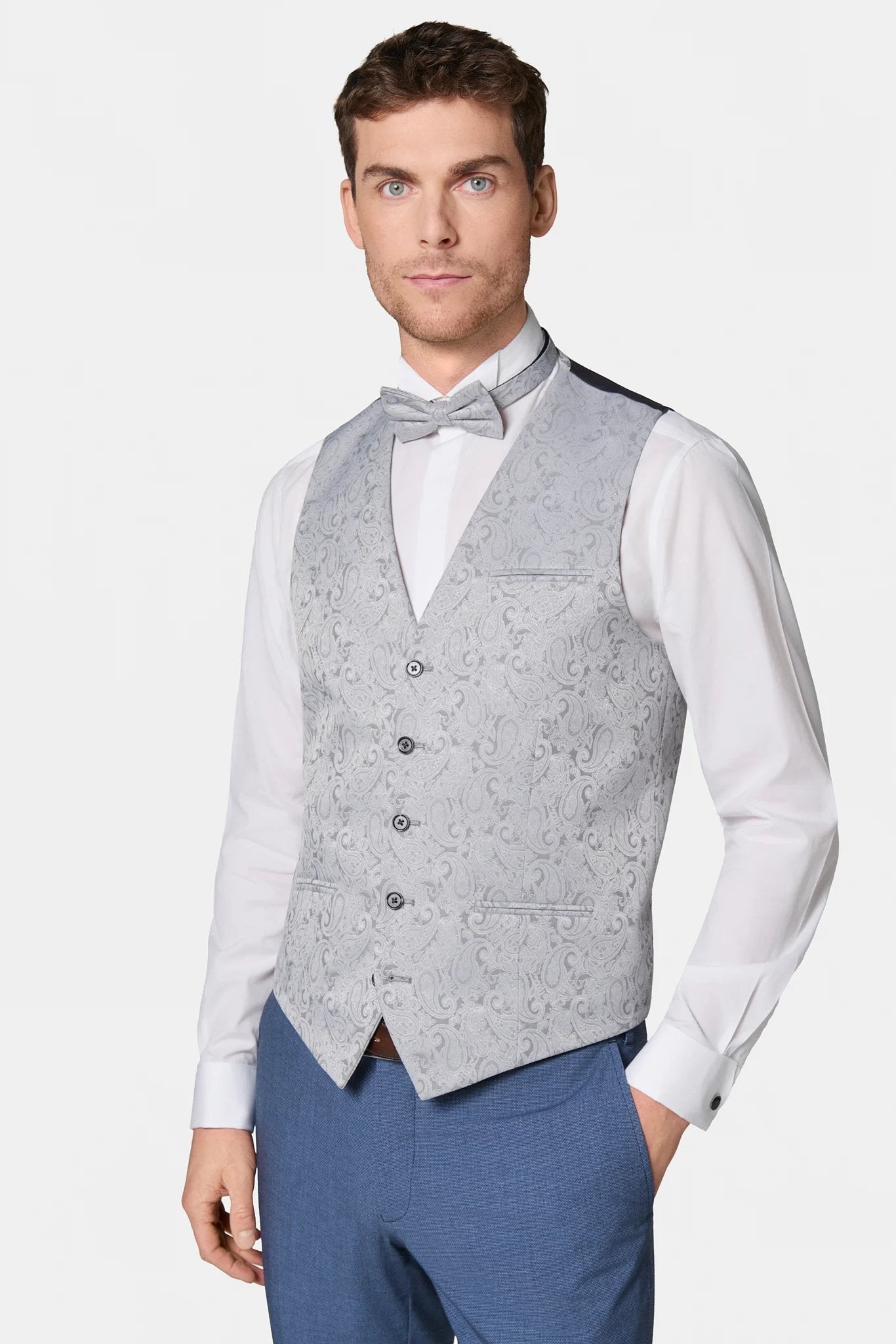 Gilet de cérémonie, jacquard motif cachemire Jerem, simple boutonnage