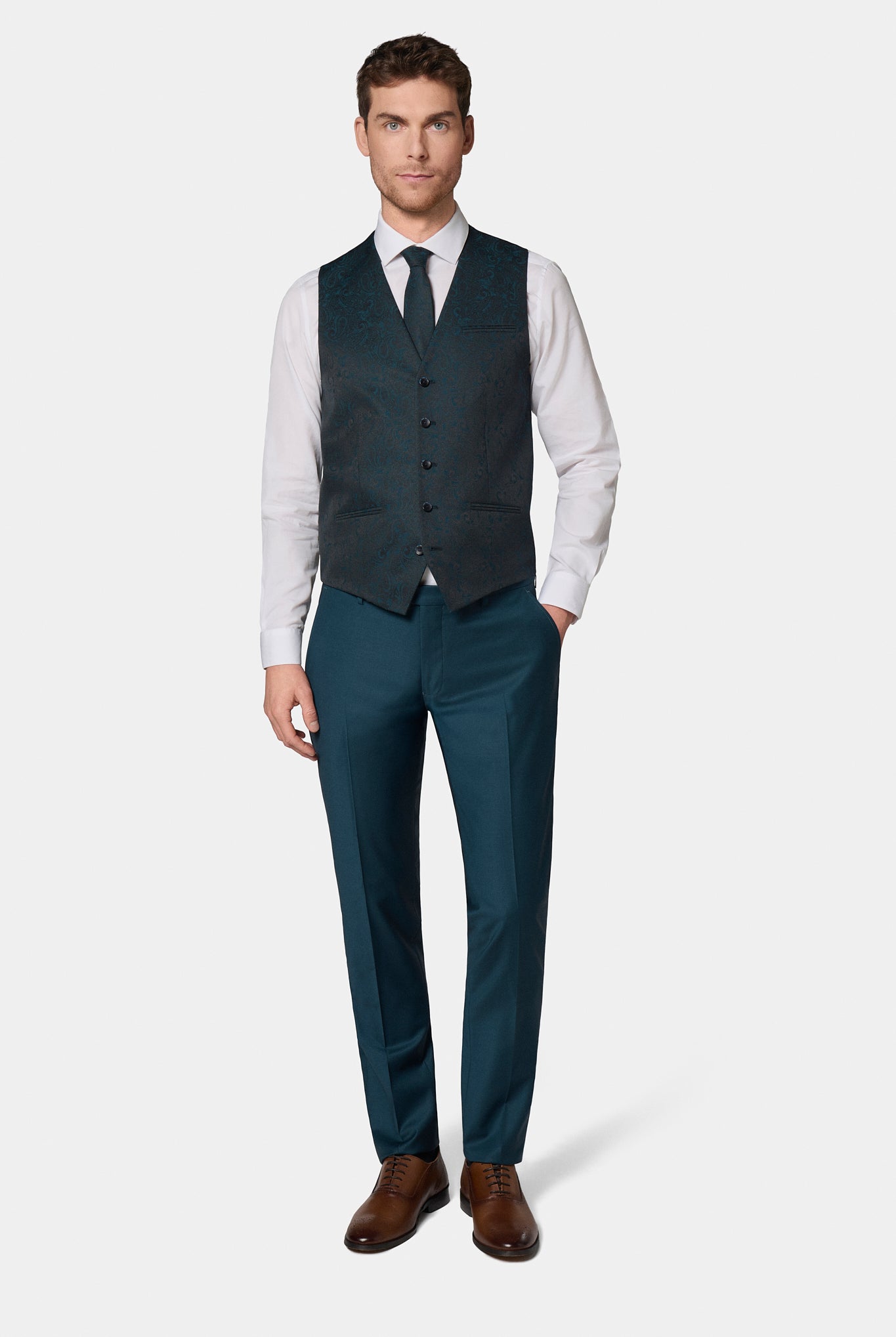 Gilet de cérémonie en jacquard motif cachemire Jerem, simple boutonnage