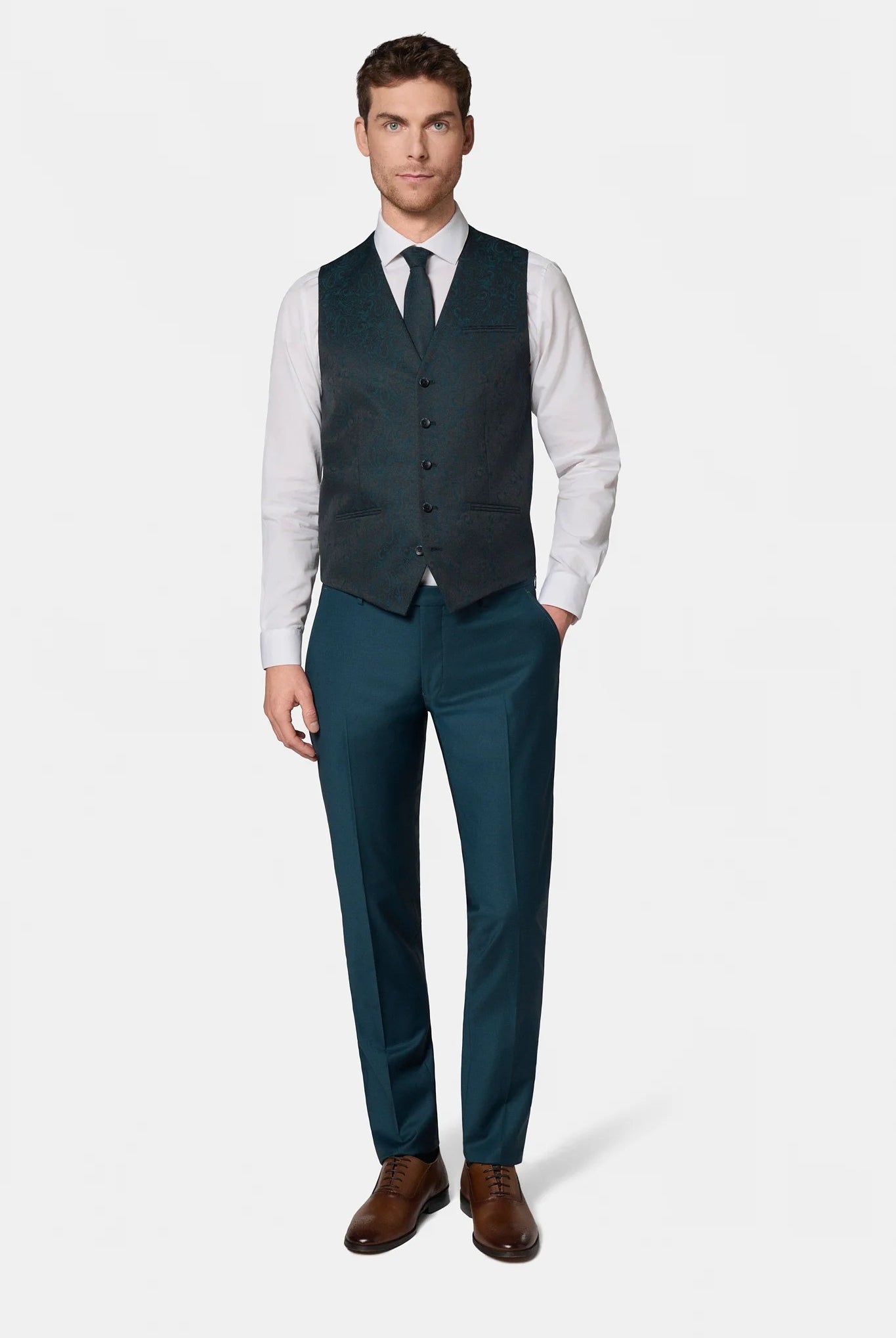 Gilet de cérémonie en jacquard motif cachemire Jerem, simple boutonnage