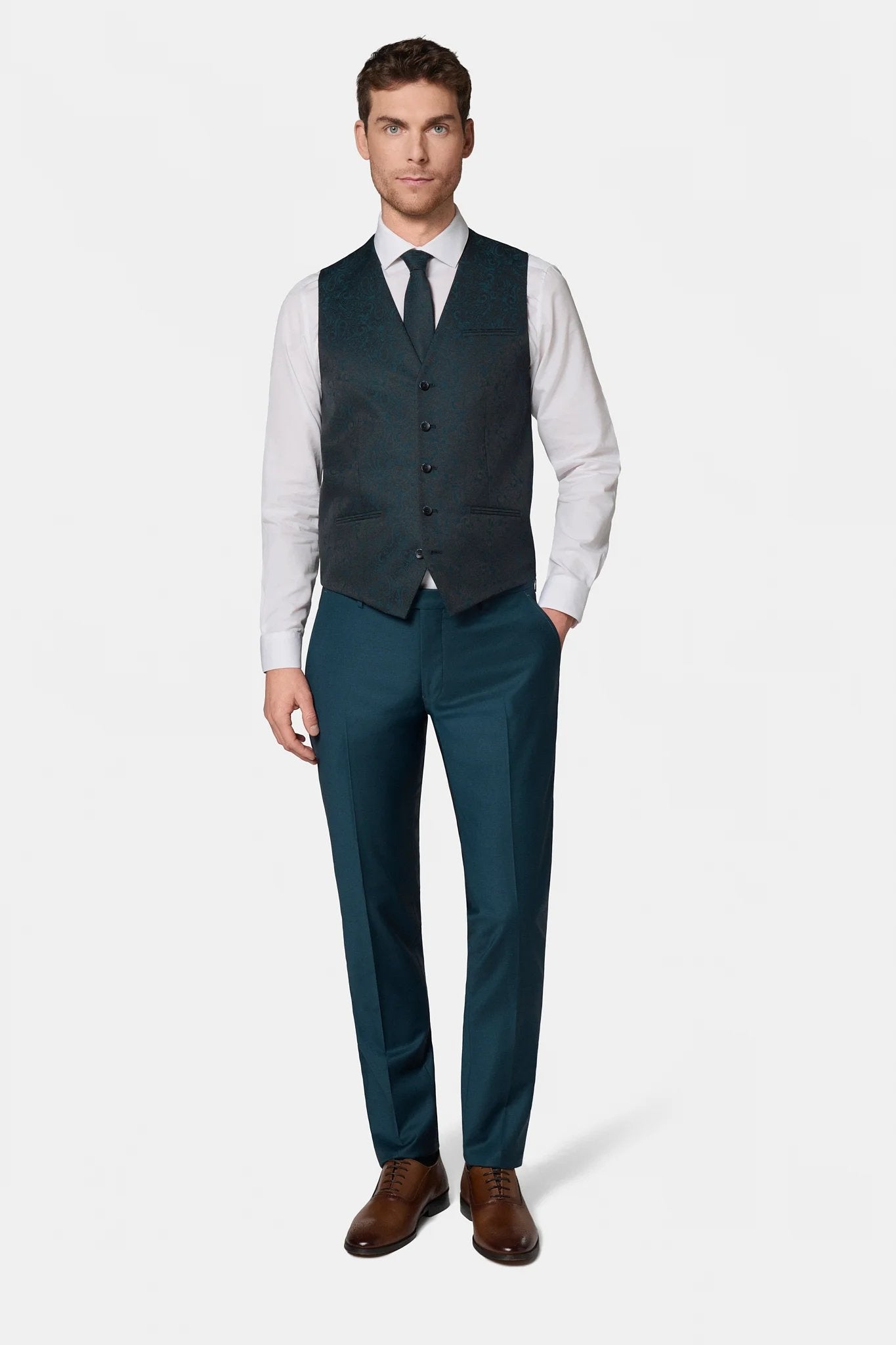 Gilet de cérémonie en jacquard motif cachemire Jerem, simple boutonnage
