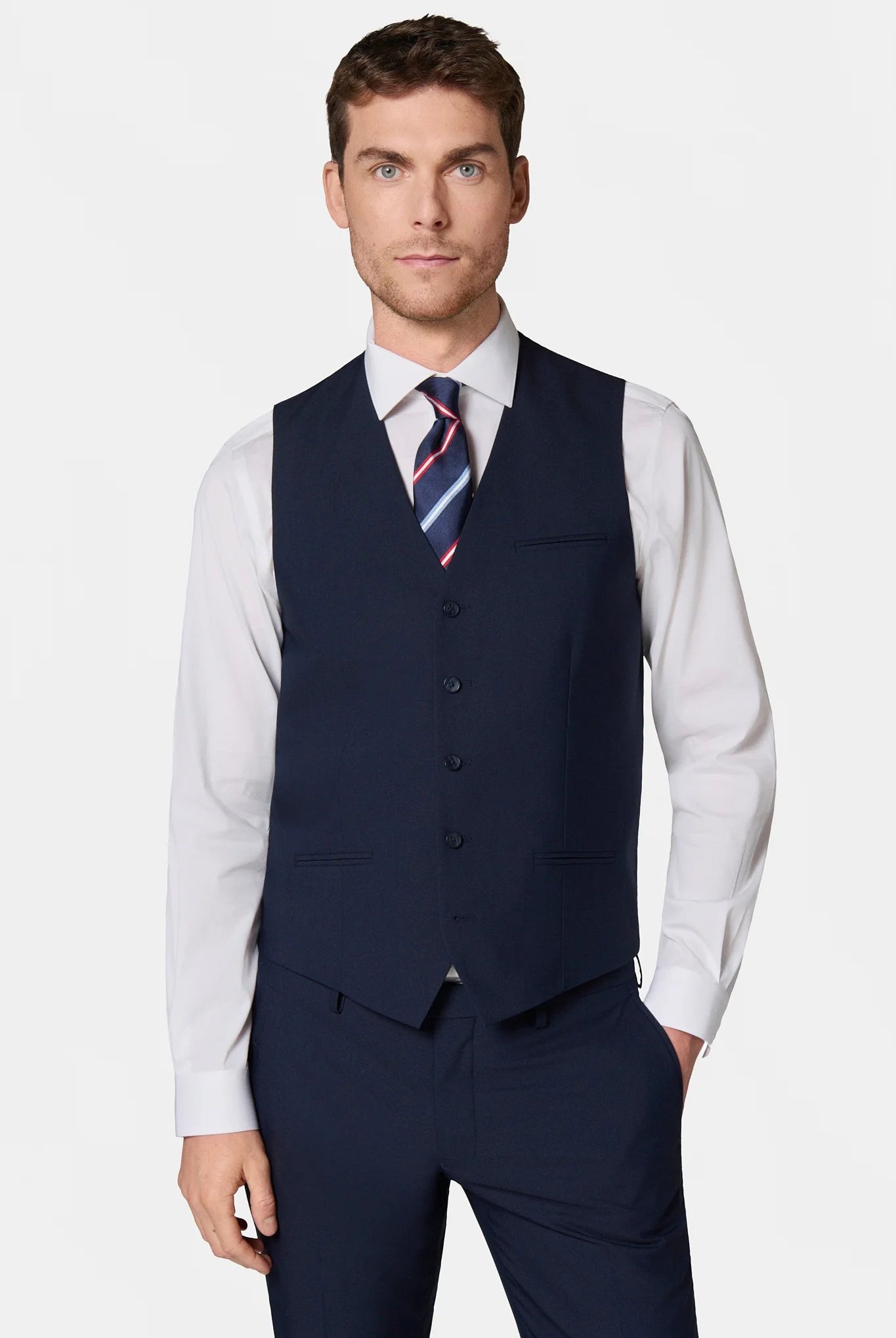 Gilet de costume sergé technique stretch Jerem, entièrement doublée, simple boutonnage