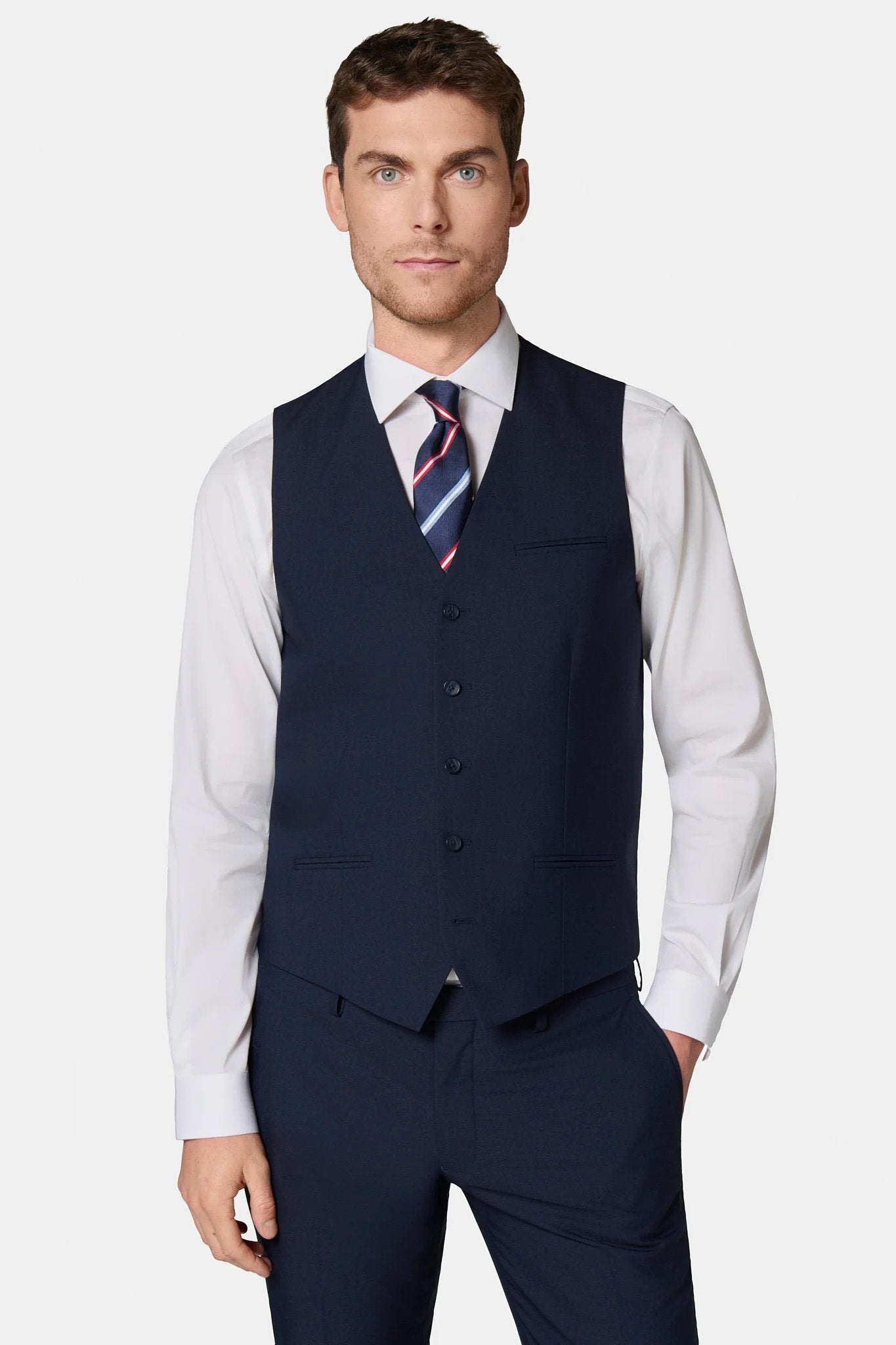 Gilet de costume sergé technique stretch Jerem, entièrement doublée, simple boutonnage