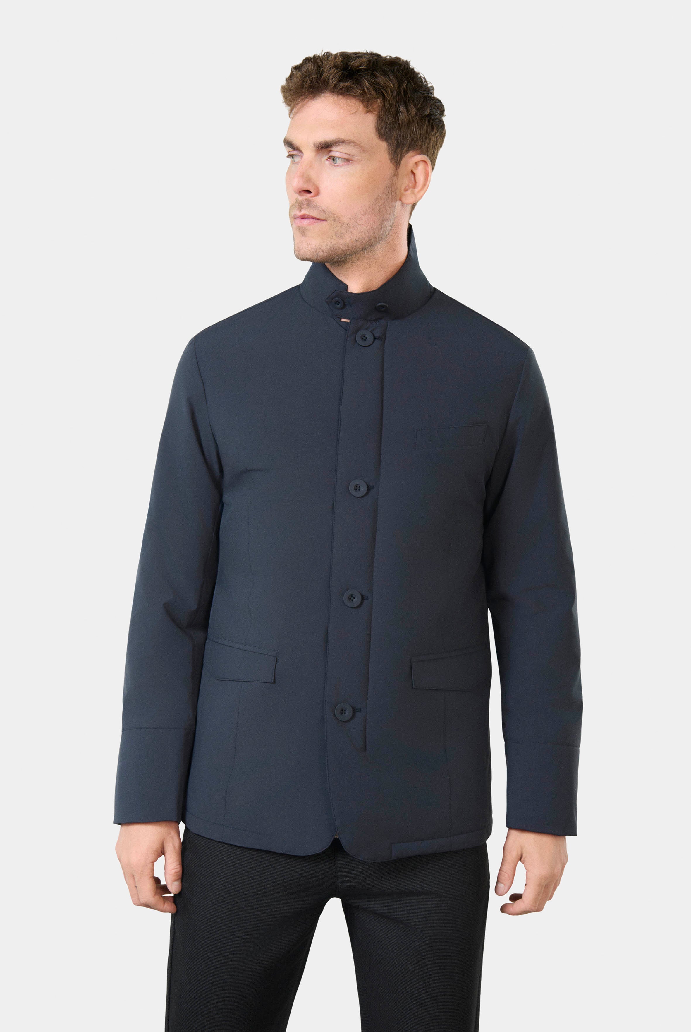 Parka légère col officier Jerem, poche poitrine, simple boutonnage, coupe droite