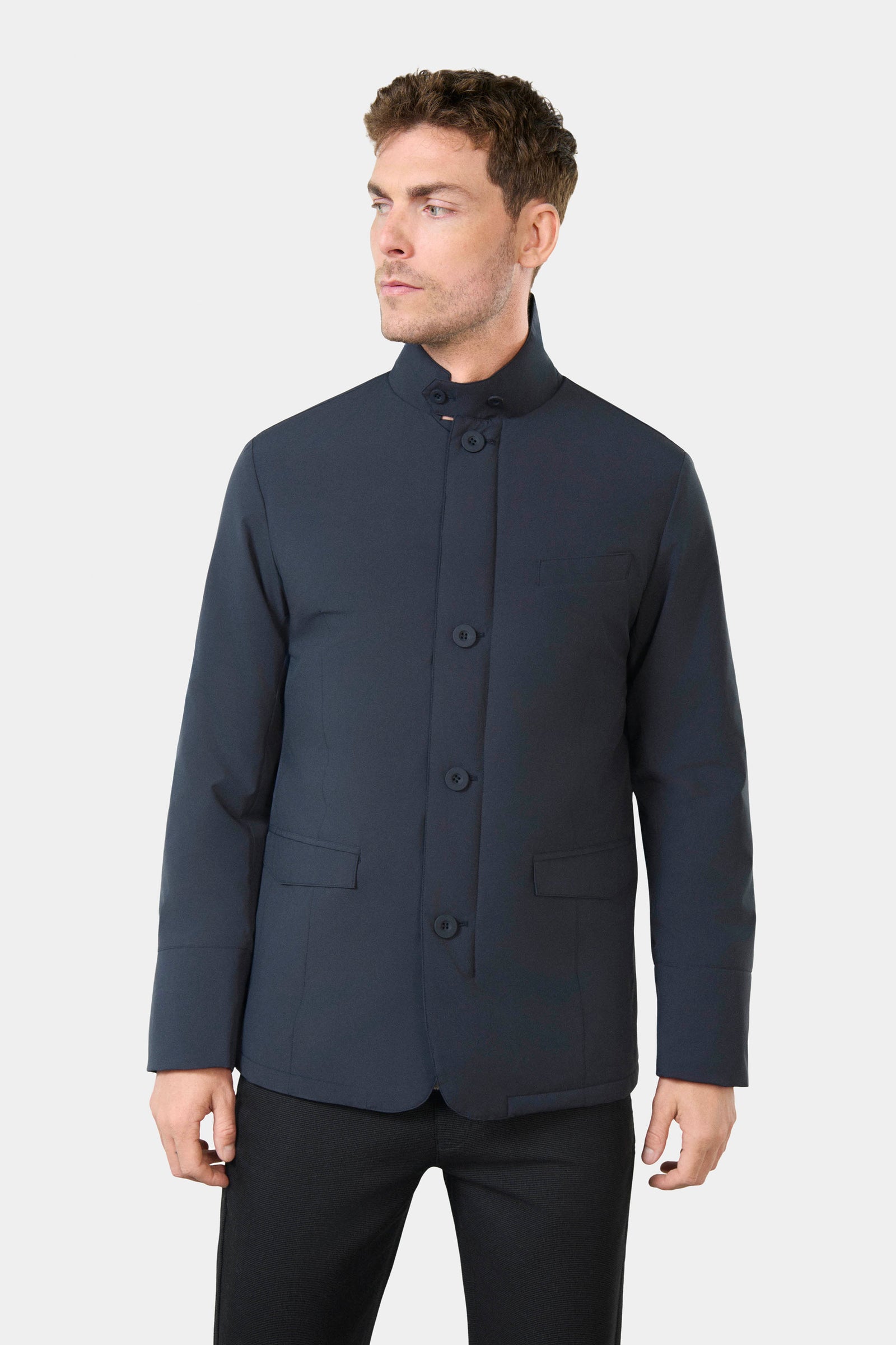 Parka légère col officier Jerem, poche poitrine, simple boutonnage, coupe droite