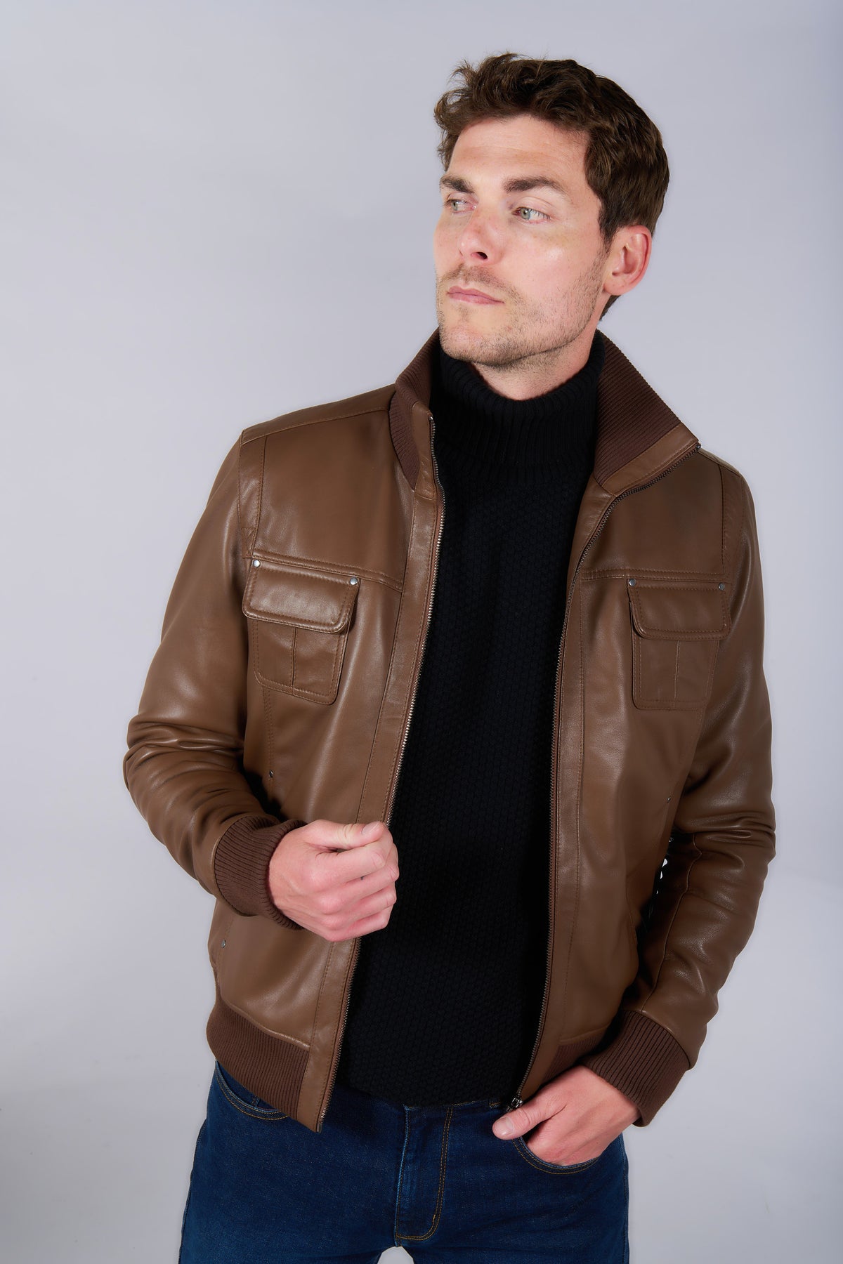 Blouson, cuir avec poches plaquées rabats Jerem