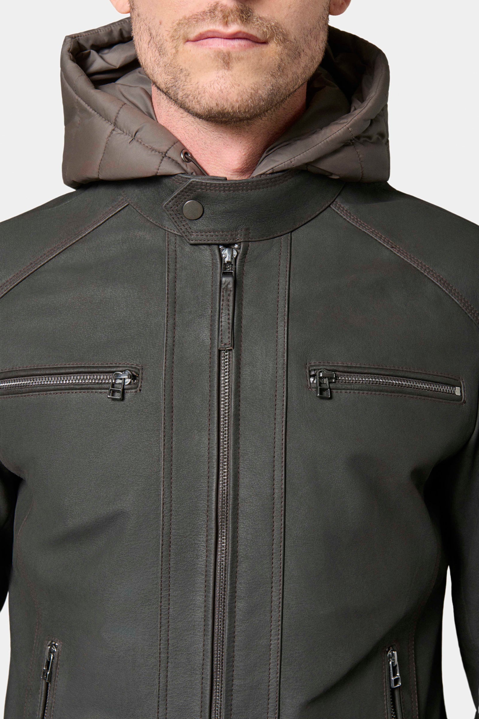 Blouson, cuir avec capuche amovible Jerem