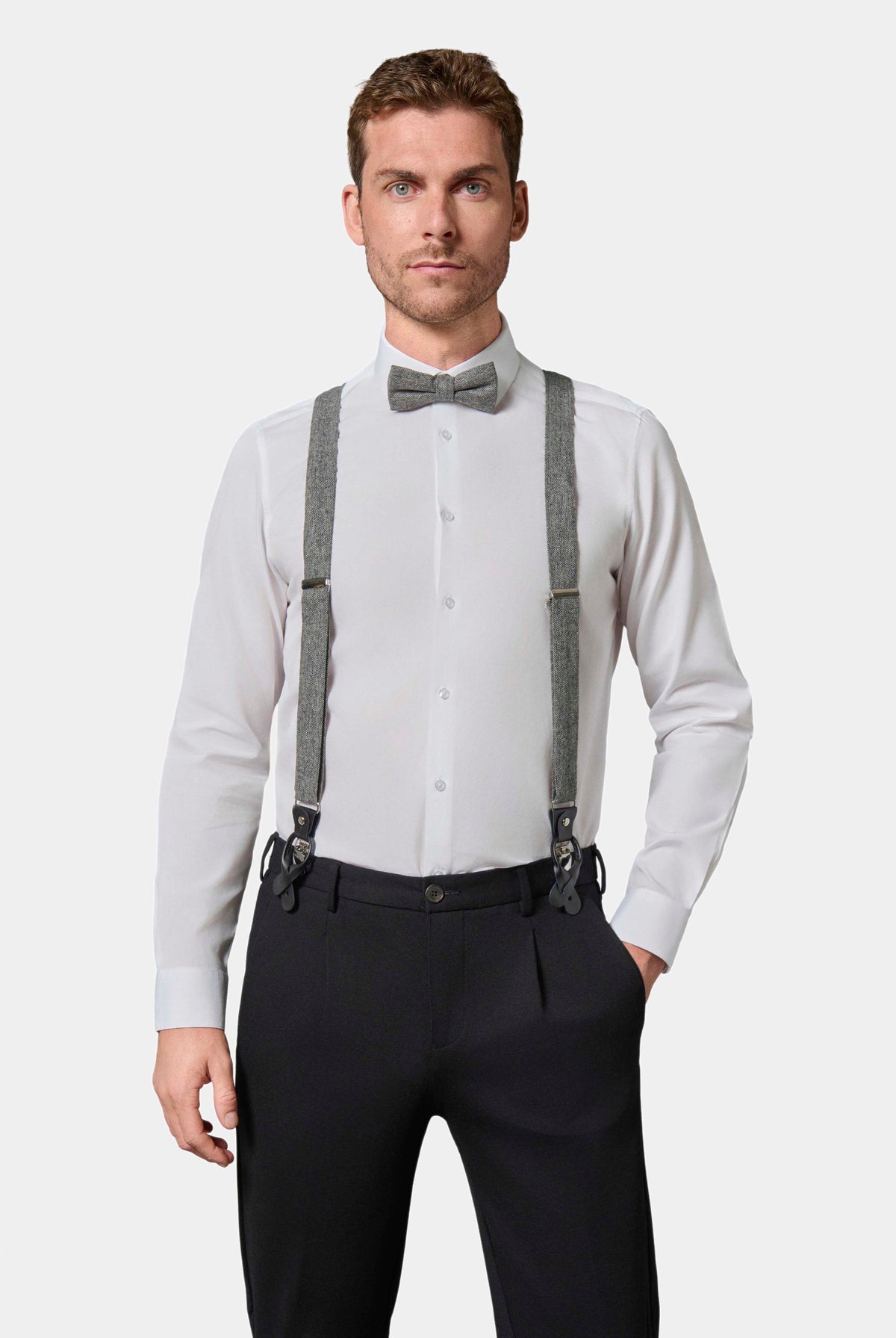 Bretelles en flanelle gris chiné Jerem Paris, vue de dos