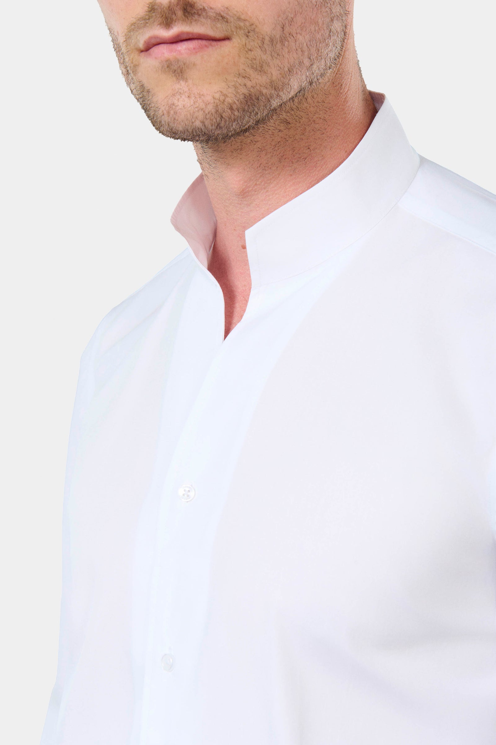 Chemise, popeline de coton col montant ouvert coupe ajustée Jerem, coupe ajustée