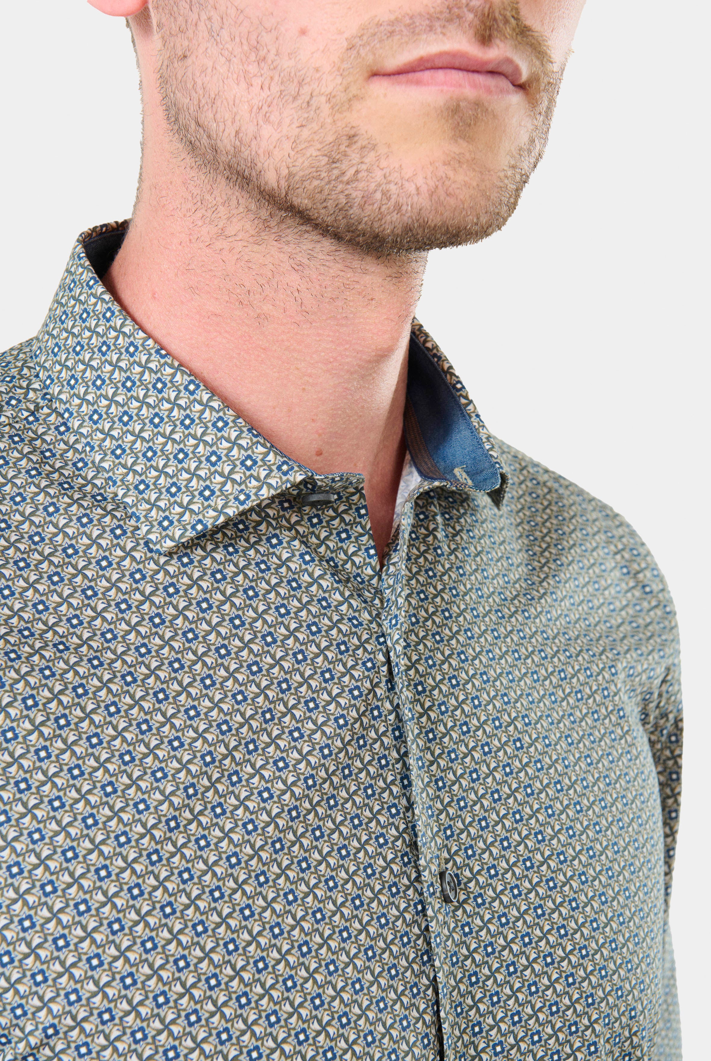 Chemise en popeline de coton imprimé fantaisie confortable Jerem, coupe confortable, col classique