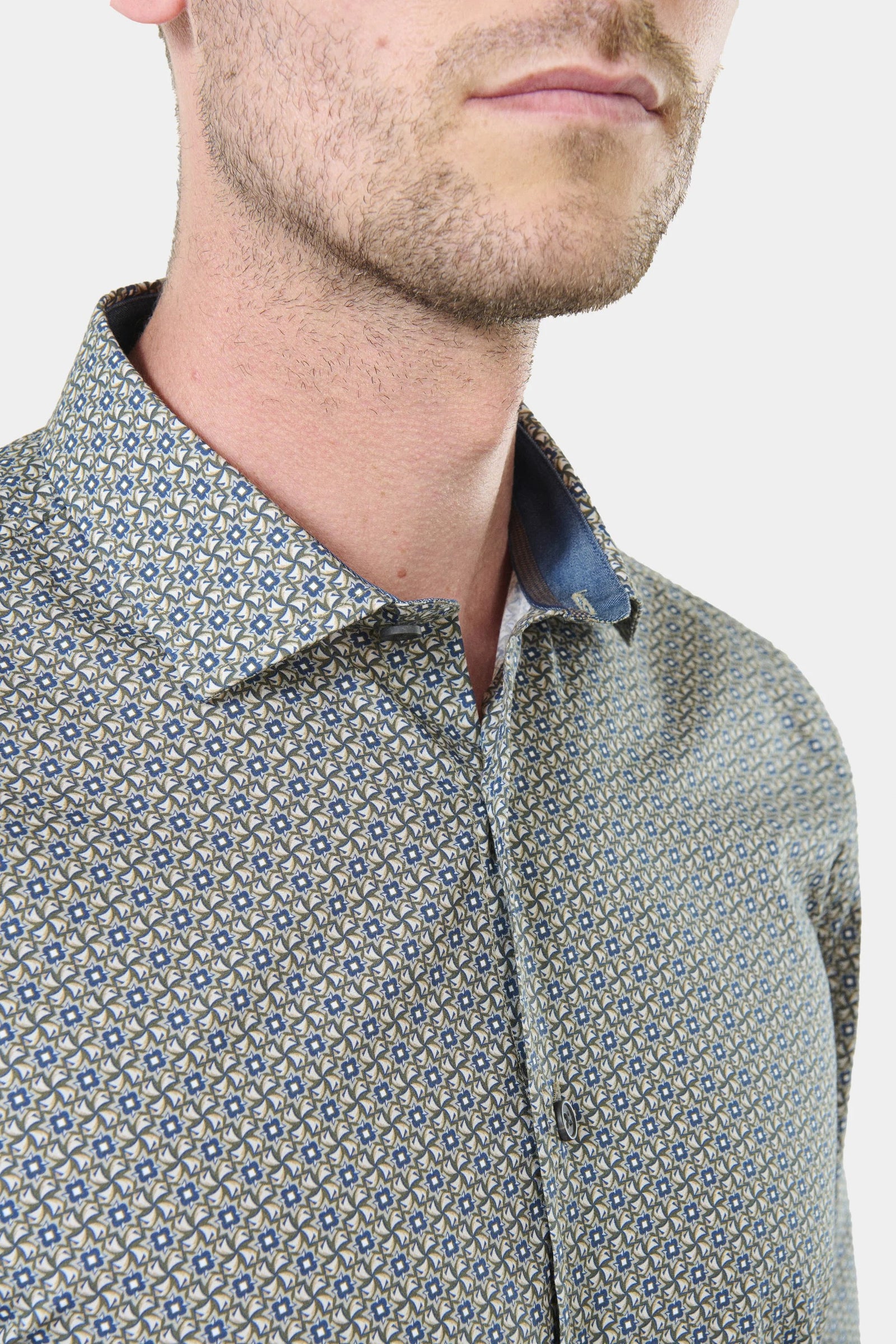 Chemise en popeline de coton imprimé fantaisie confortable Jerem, coupe confortable, col classique