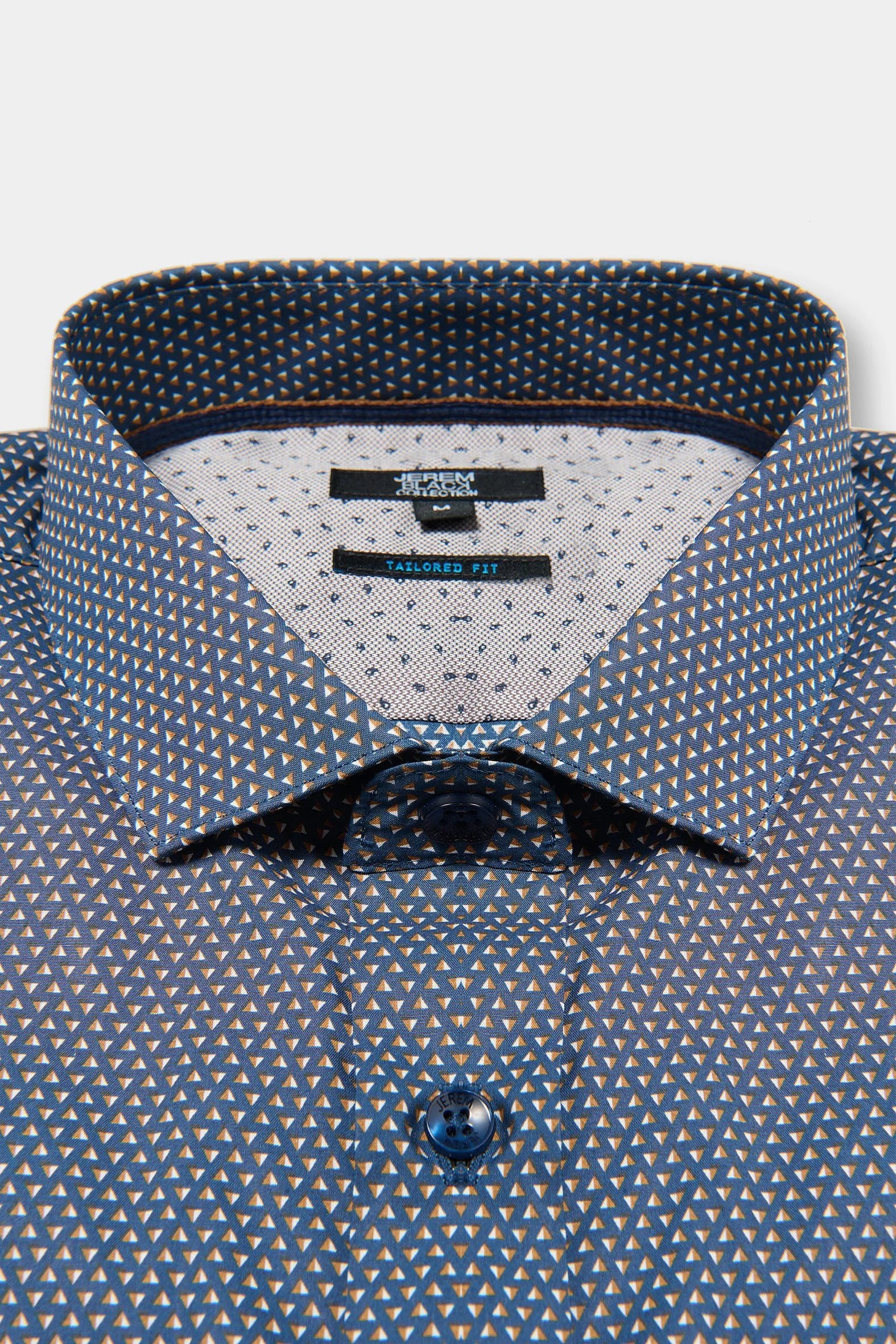 Chemise imprimée motifs géométriques ajustée col italien Jerem, coupe ajustée