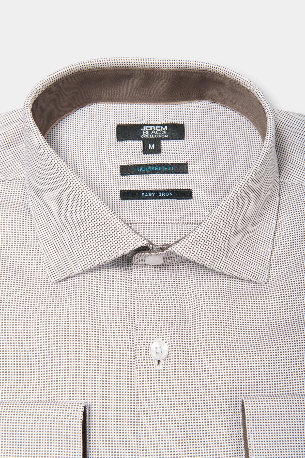 Chemise bicolore texturée, coton repassage facile coupe ajustée col semi-italien Jerem