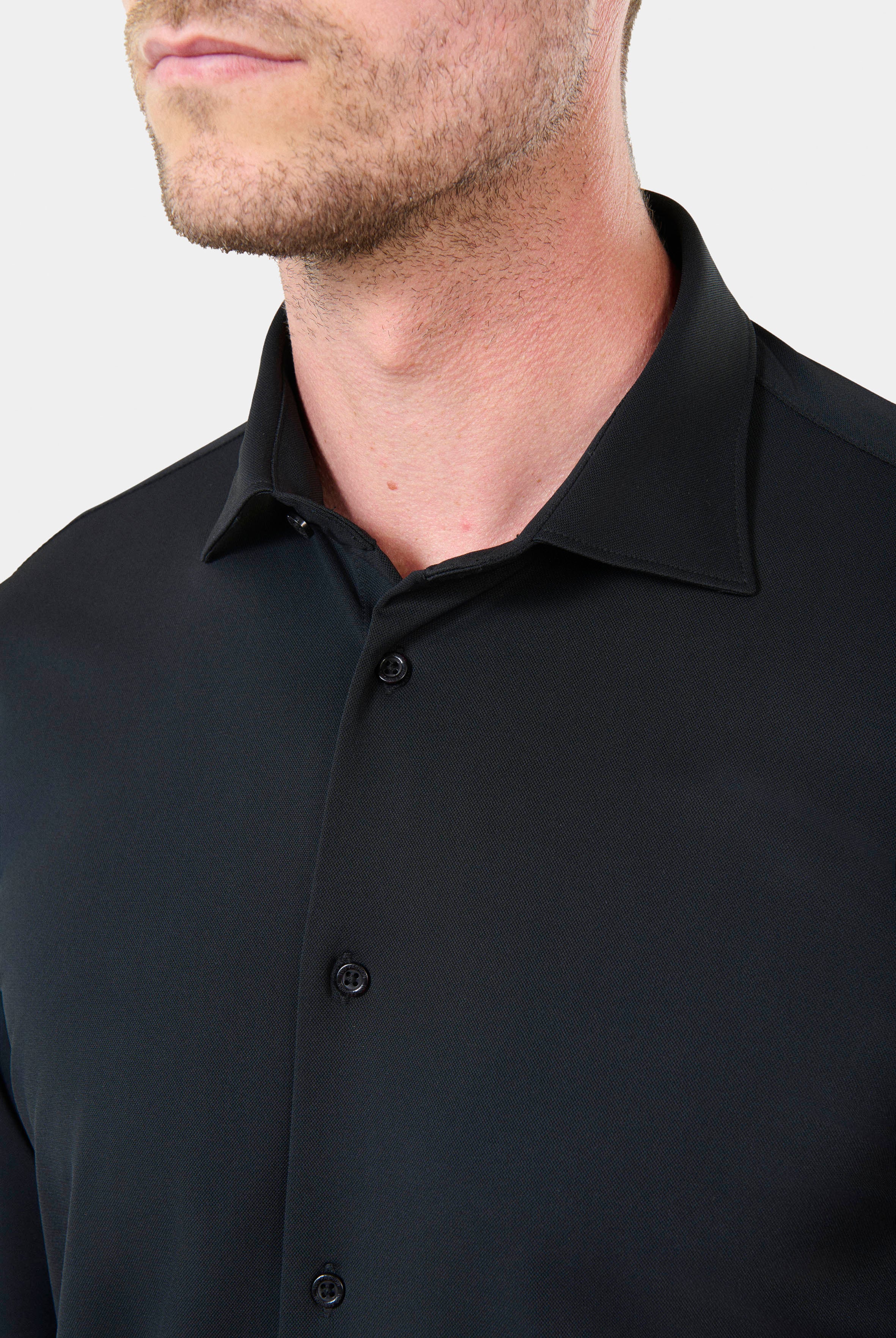 Chemise en matière stretch infroissable Slim fit ligne Activewear col semi-italien Jerem, col semi-italien vue 5