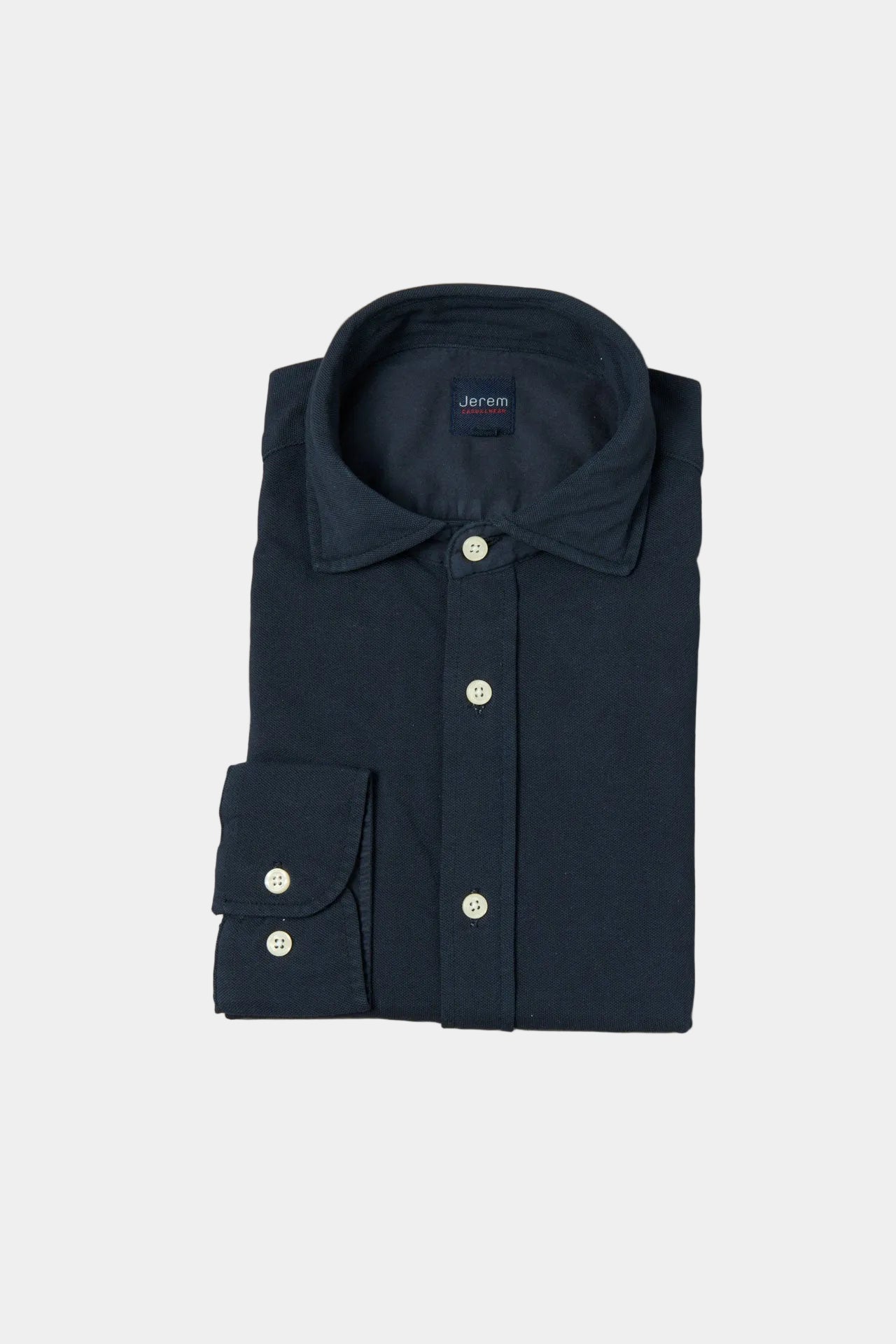 Chemise teinte en pièce en maille piquée de coton confortable Jerem, coupe confortable, col semi-italien
