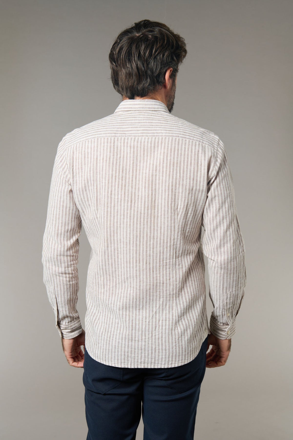 Lin et coton mélangés col semi-italien coupe confortable — Chemise rayures Jerem, col semi-italien, coupe confortable