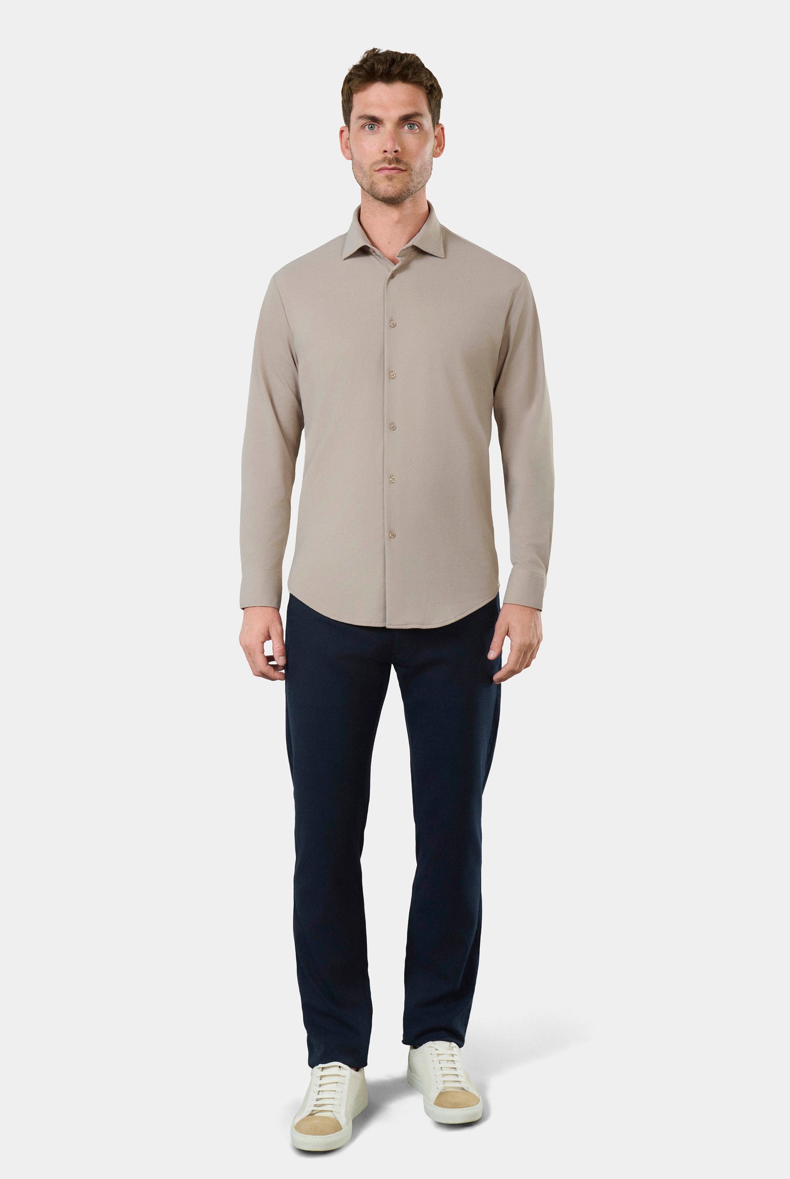 Matière stretch infroissable Slim fit ligne Activewear col semi-italien — Chemise Jerem, col semi-italien