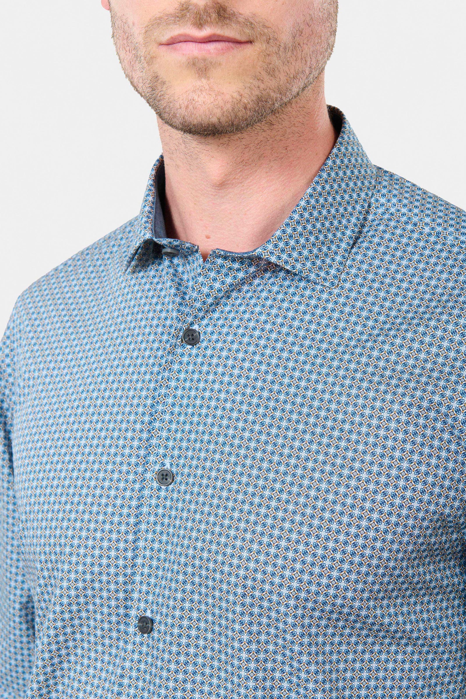 Chemise en popeline de coton imprimé fantaisie confortable col classique Jerem, coupe confortable, col classique