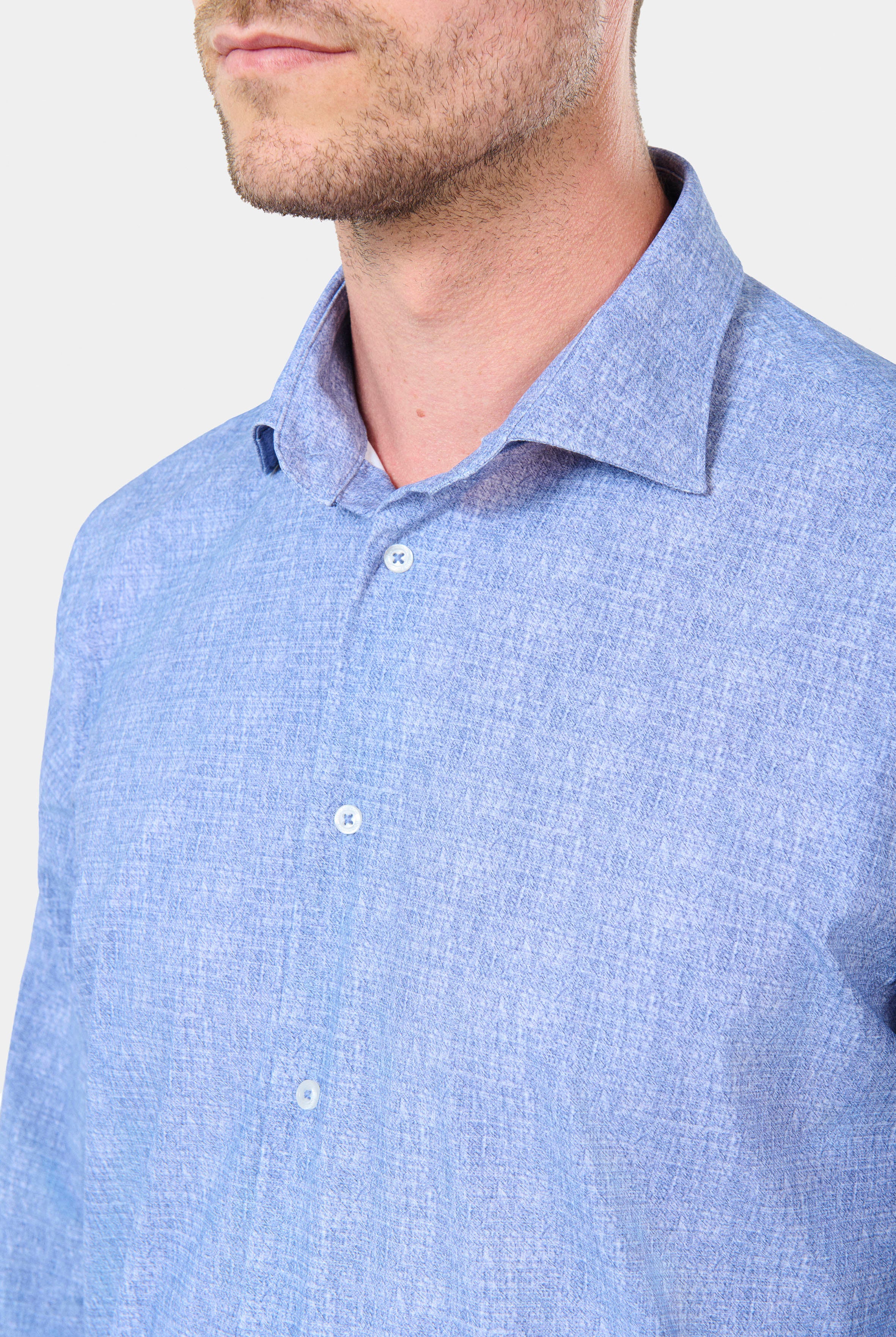 Chemise imprimée chinée, matiëre stretch infroissable slim fit ligne activewear Jerem, col semi-italien