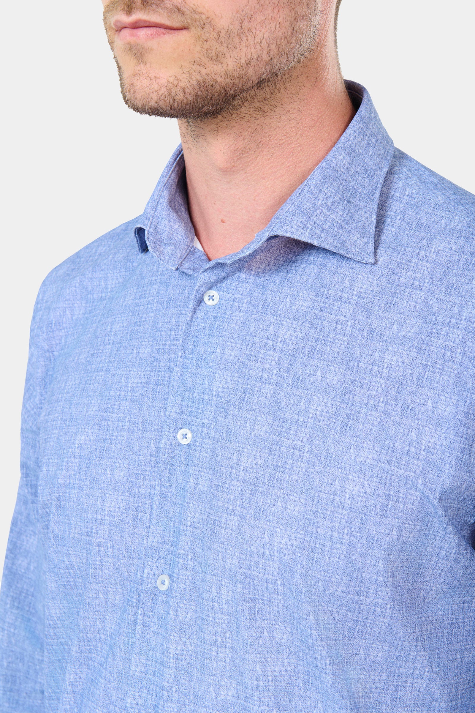 Chemise imprimée chinée, matiëre stretch infroissable slim fit ligne activewear Jerem, col semi-italien