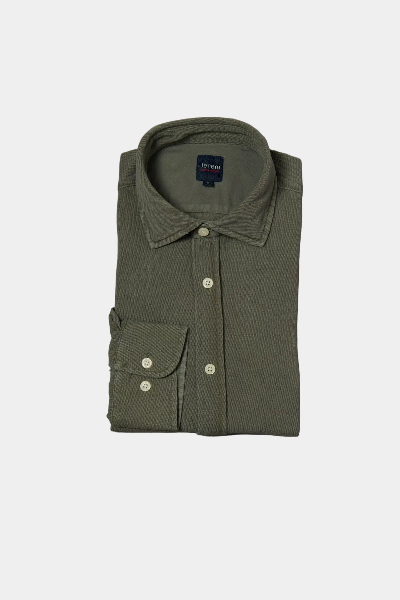 Chemise teinte en pièce en maille piquée de coton coupe confortable Jerem, col semi-italien, coupe confortable