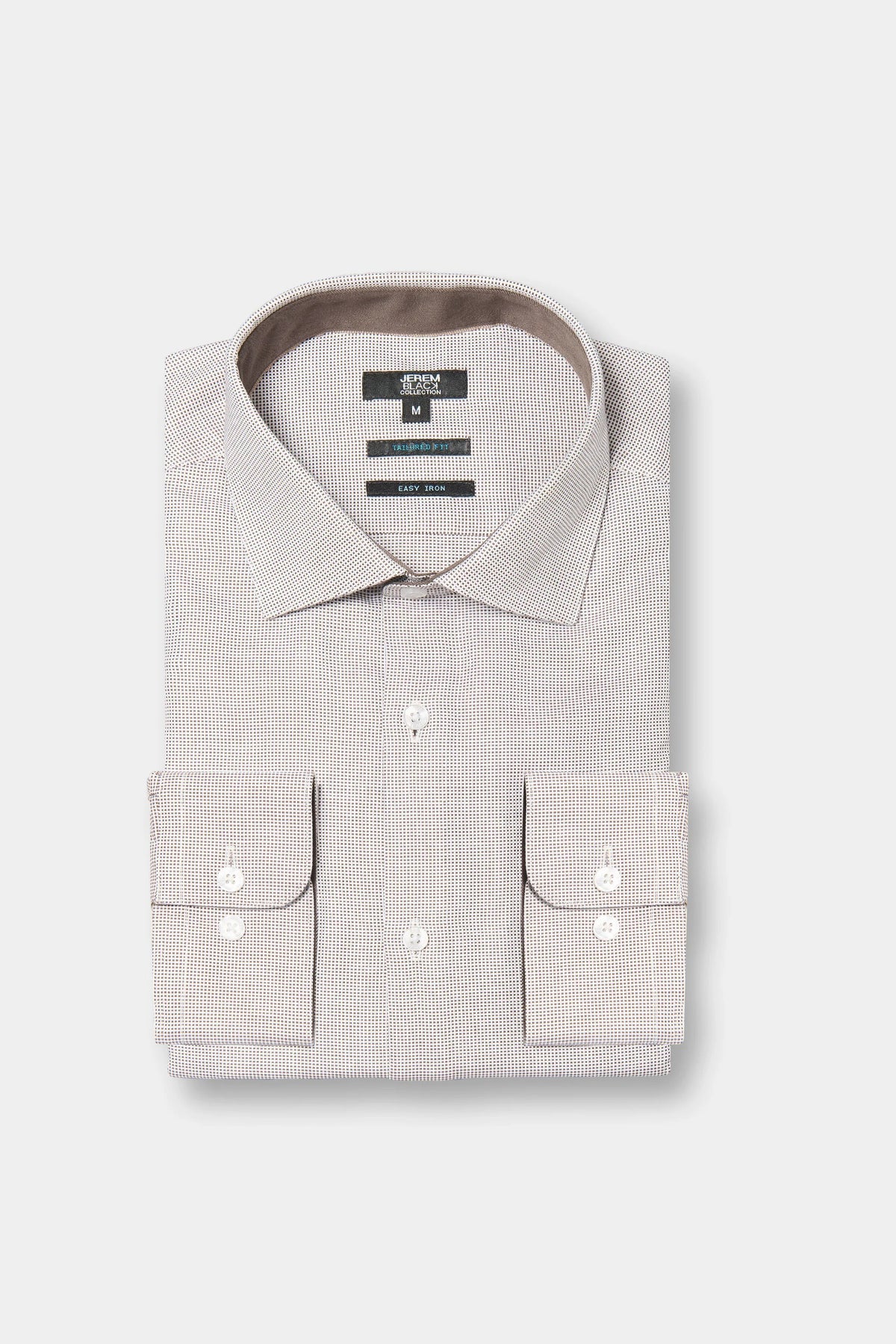Chemise bicolore texturée en coton repassage facile coupe ajustée col semi-italien Jerem
