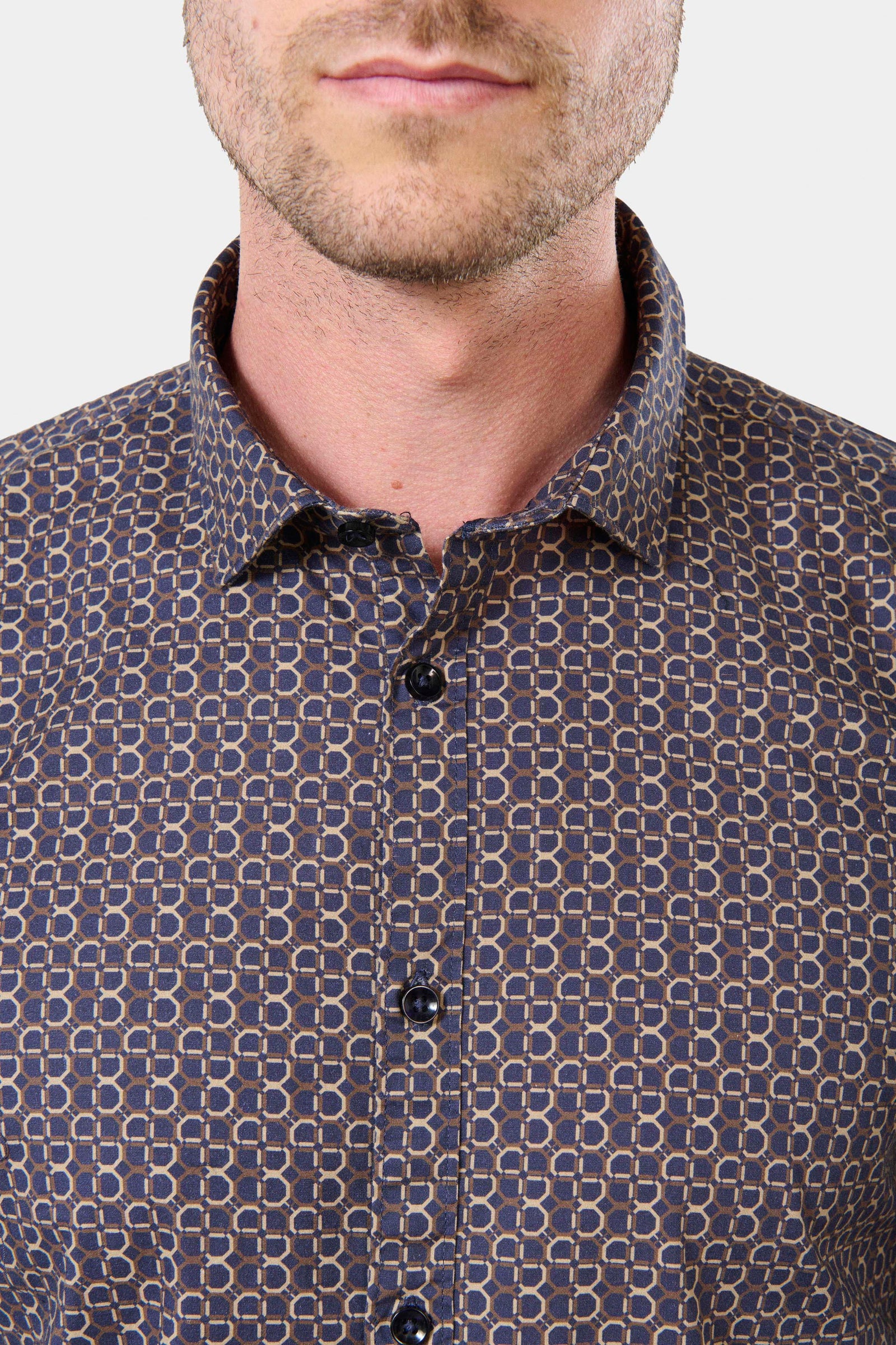 Chemise, coton brossé carreaux semi-italien coupe confortable Jerem, coupe confortable, col semi-italien — réf. 05XJEBS77865