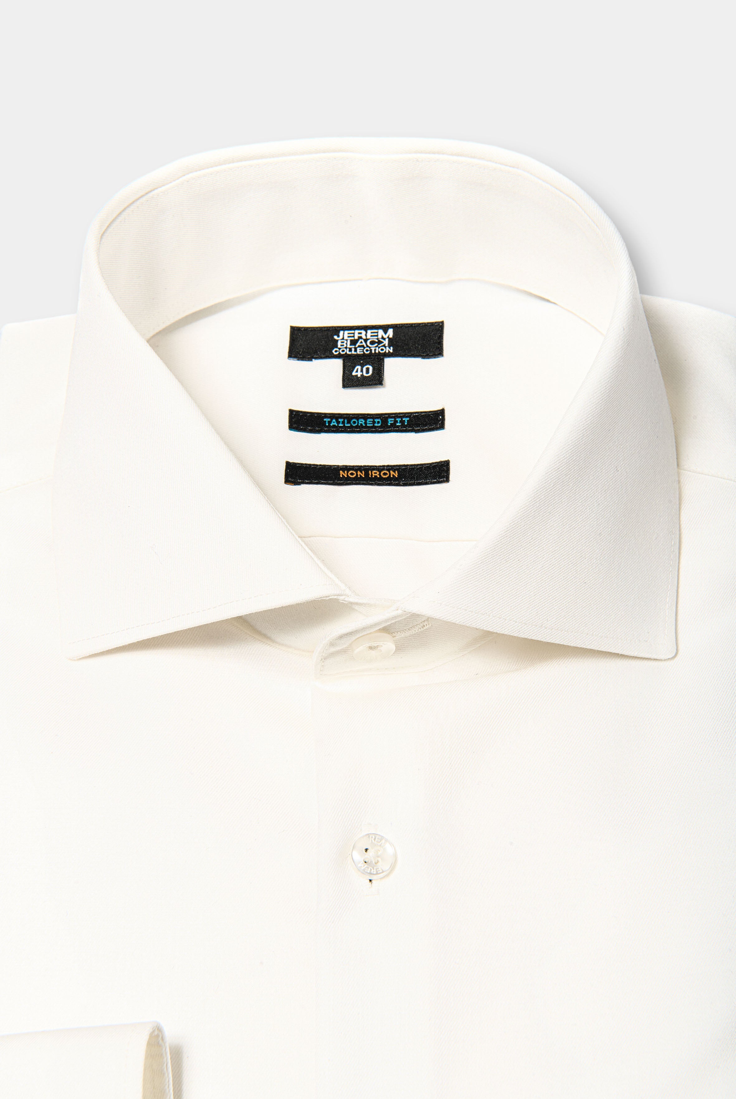 Chemise en twill de coton col italien sans repassage Jerem, coupe ajustée
