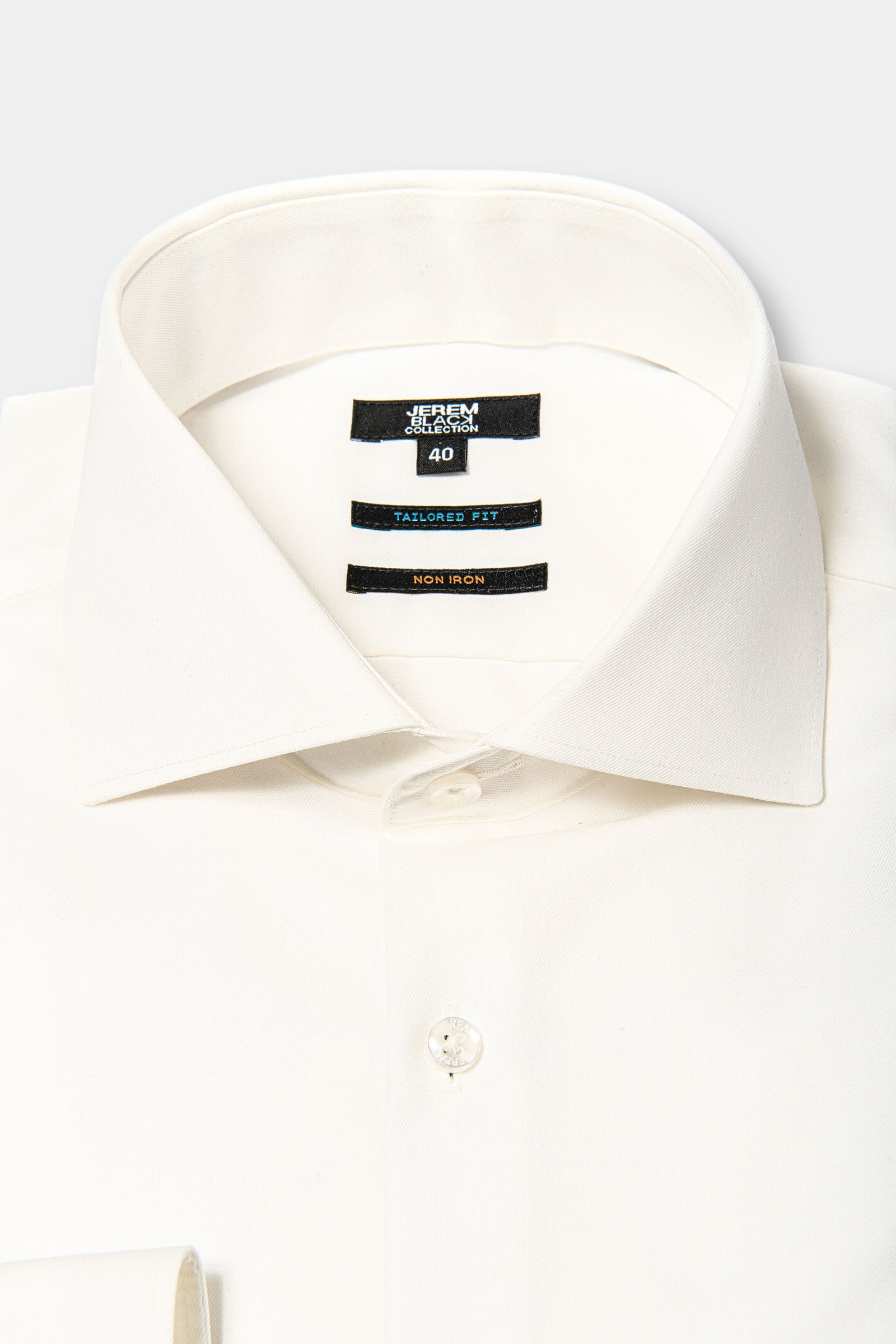 Chemise en twill de coton col italien sans repassage Jerem, coupe ajustée